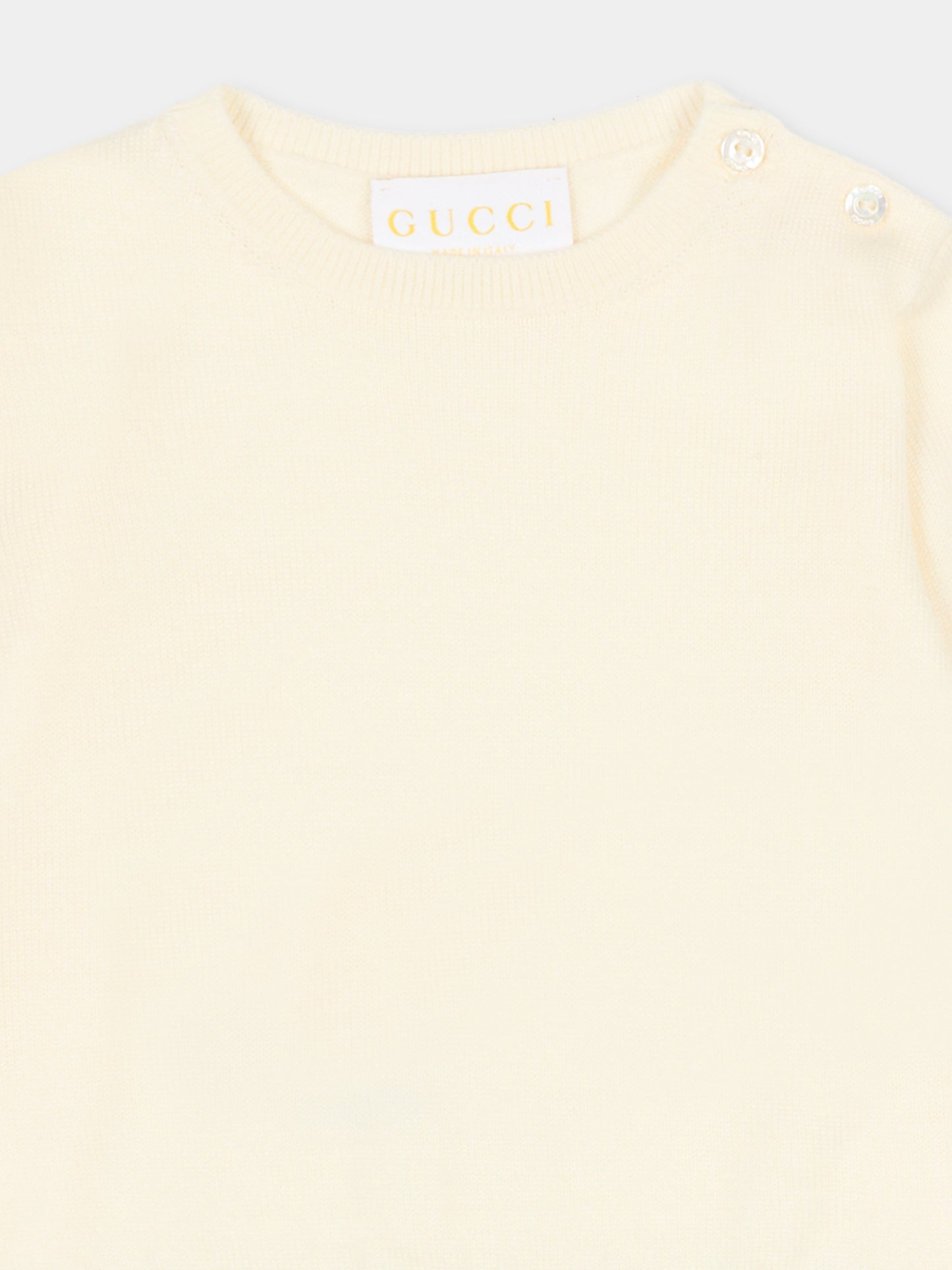 Maglione avorio per neonati con dettaglio Web,Gucci Kids,825861 XKEXN 9112