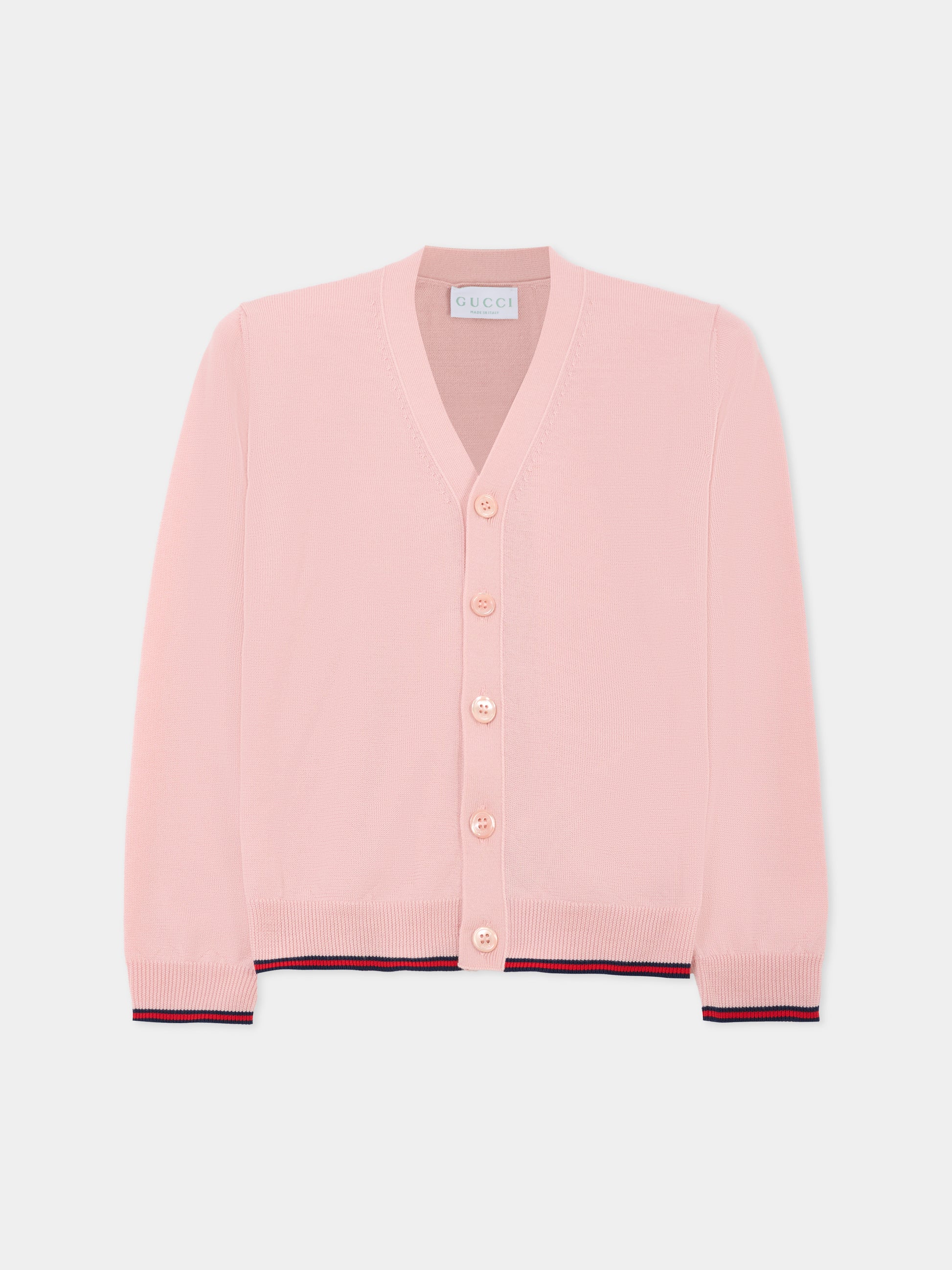 Cardigan rosa per bambina con dettaglio Web,Gucci Kids,832635 XKEXU 5013
