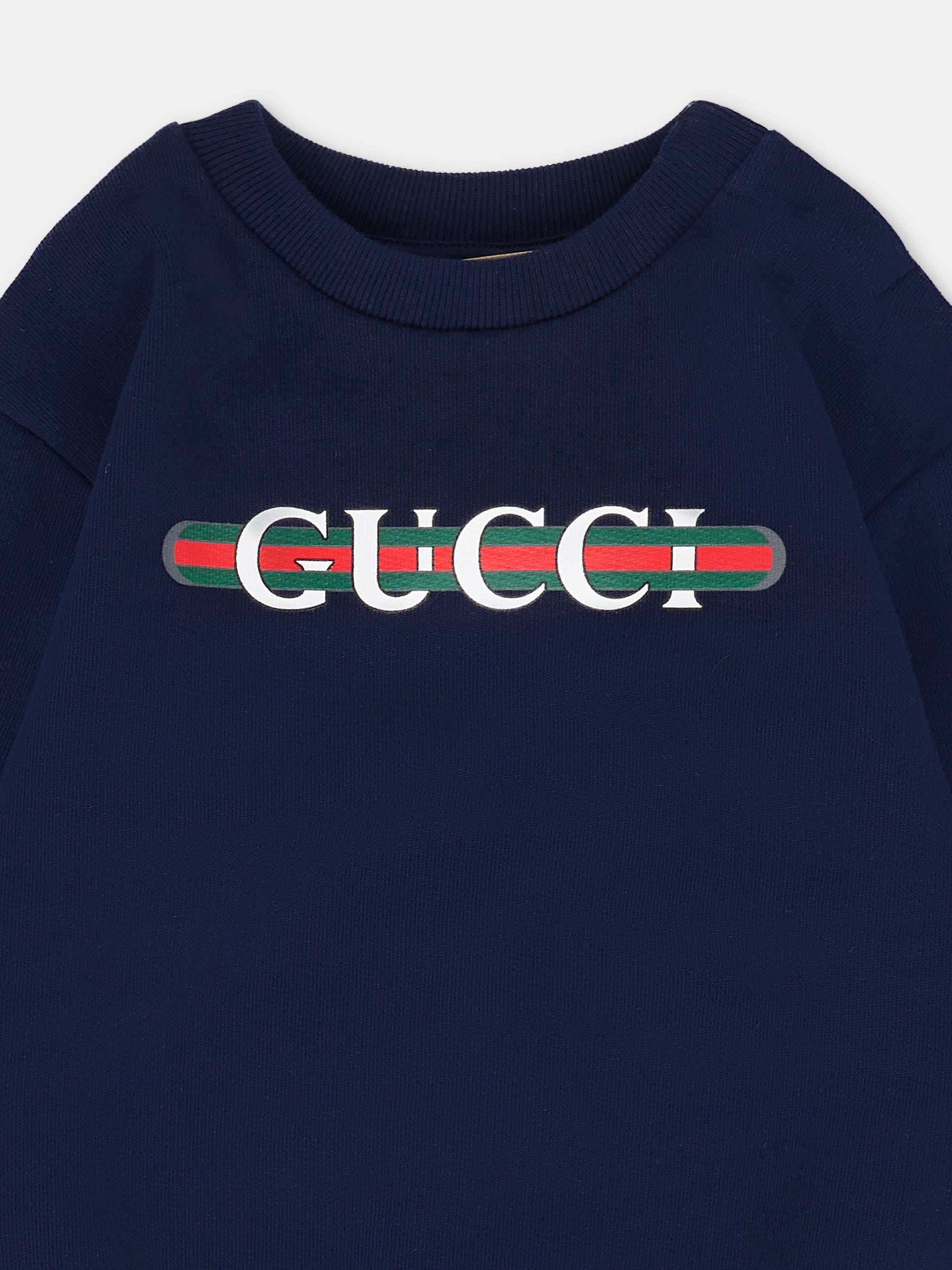 Felpa blu per neonati con logo,Gucci Kids,629430 XJGPJ 4392