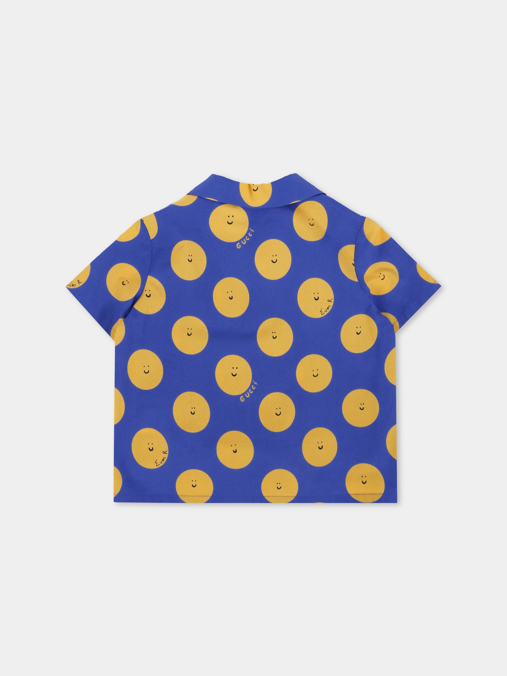 Camicia blu per neonato con sole sorridente,Gucci Kids,831749 XWA5M 4875