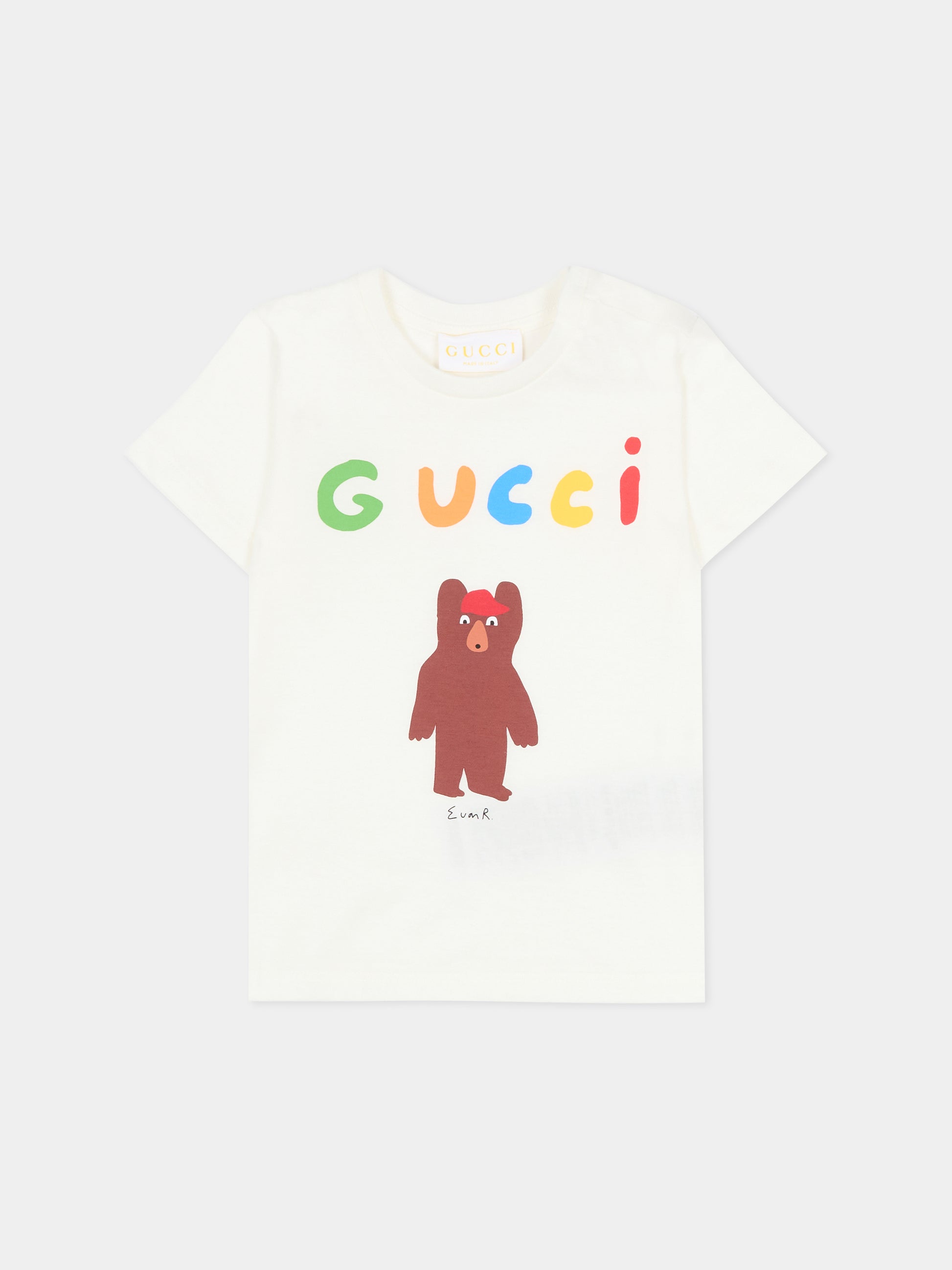 T-shirt bianca per neonati con stampa orso,Gucci Kids,834576 XJHB6 9214
