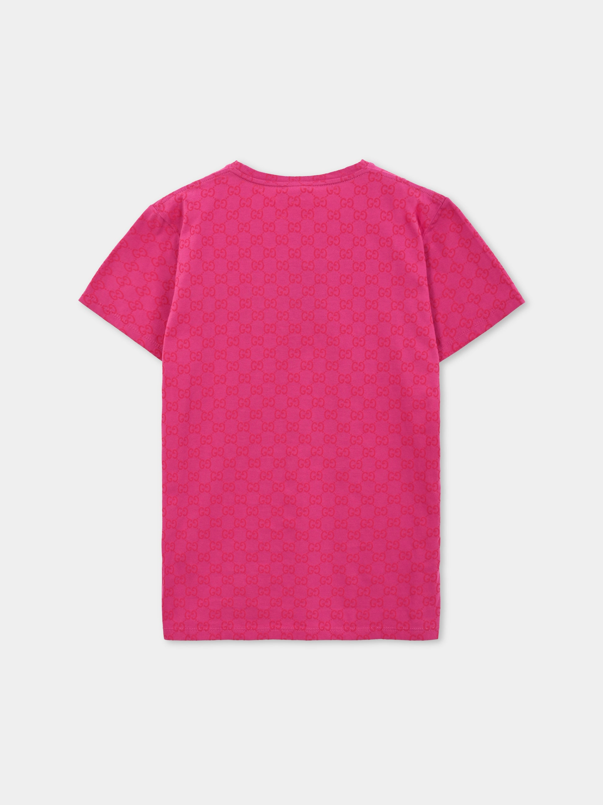 T-shirt fucsia per bambina con motivo GG,Gucci Kids,610190 XJHE8 5015