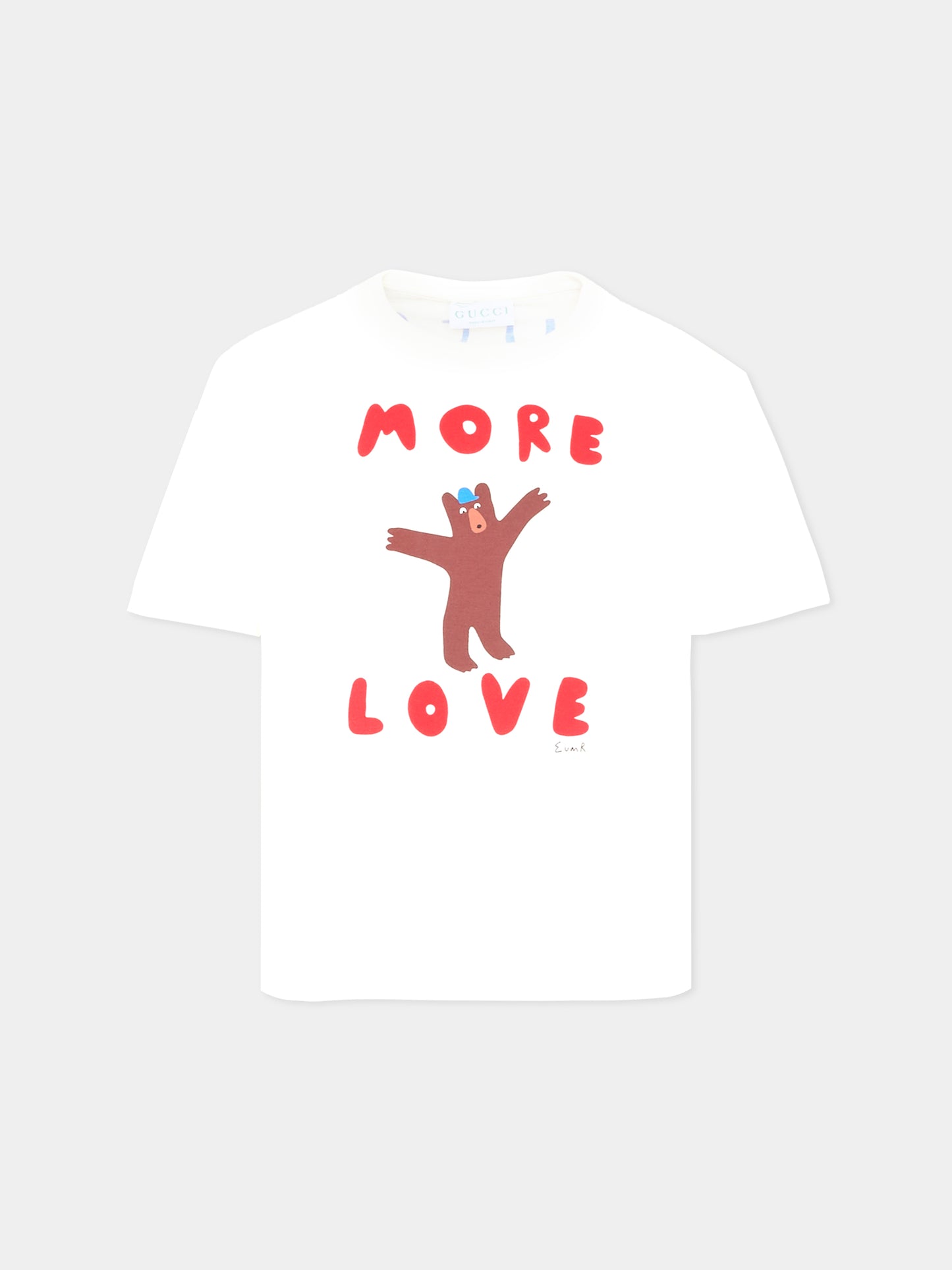 T-shirt bianca per bambini con stampa orso,Gucci Kids,835229 XJHFO 9214