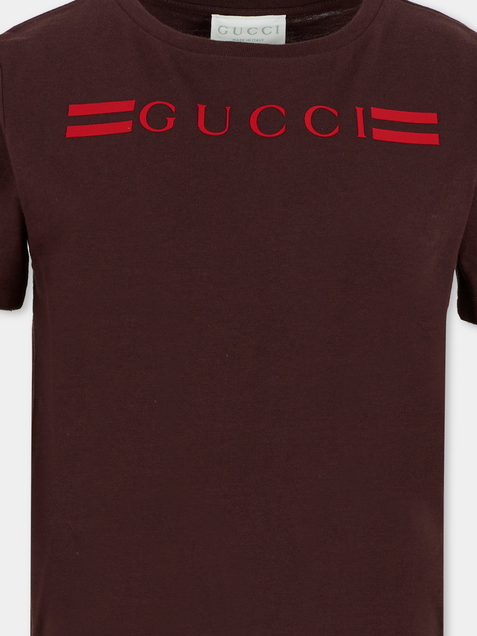 T-shirt marrone per bambini con logo,Gucci Kids,547559 XJHBQ 5032