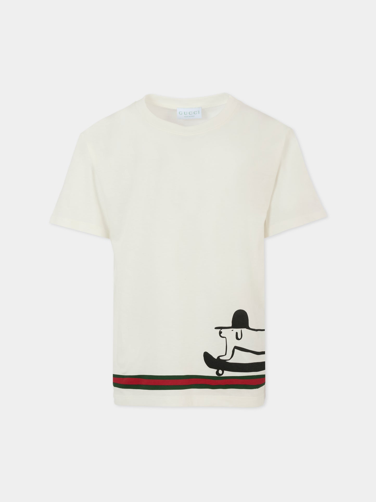 T-shirt bianca per bambini con stampa cane,Gucci Kids,575114 XJHBT 9214