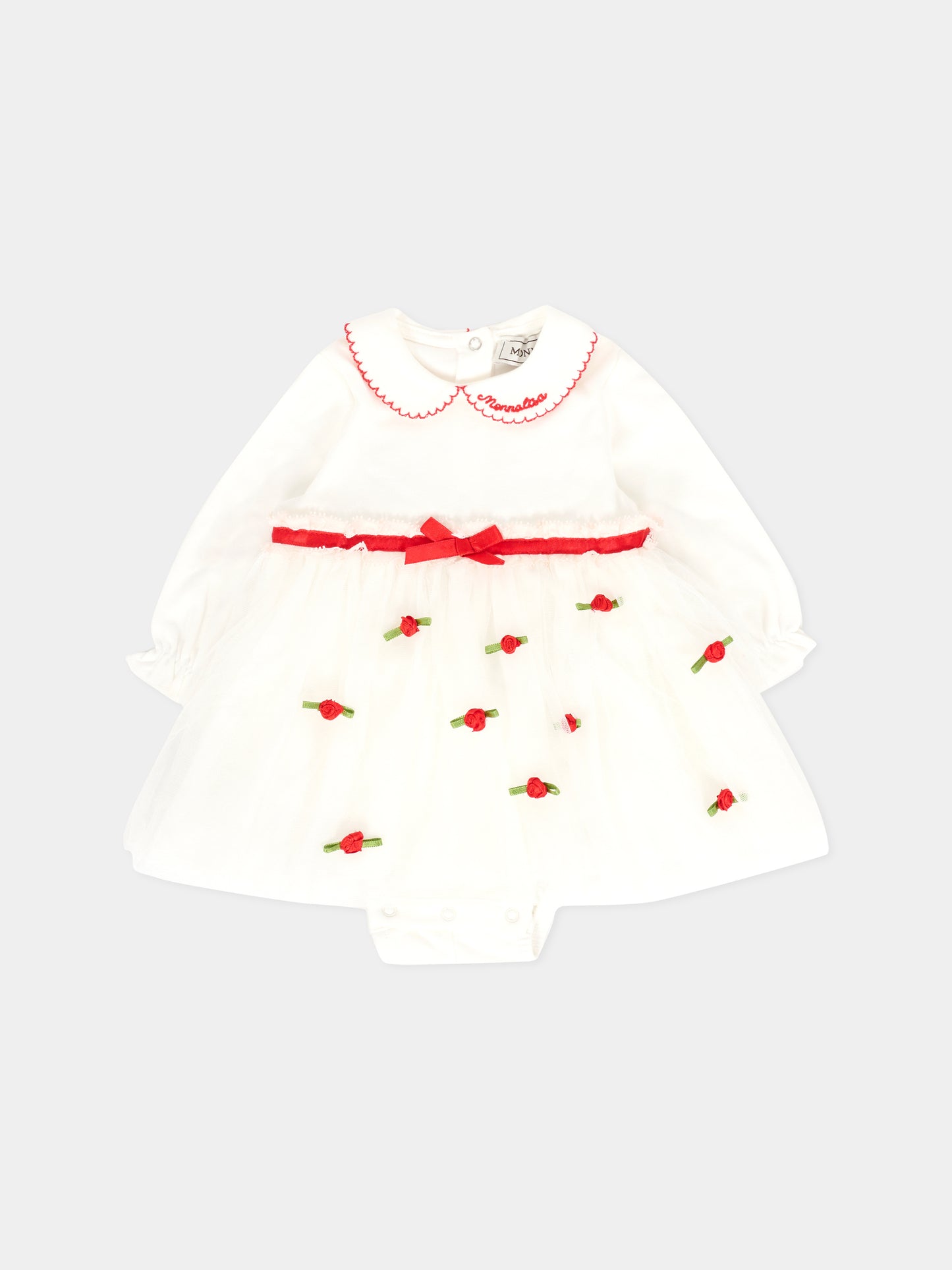 Vestito avorio per neonato con roselline,Monnalisa,35F211 6000 0143
