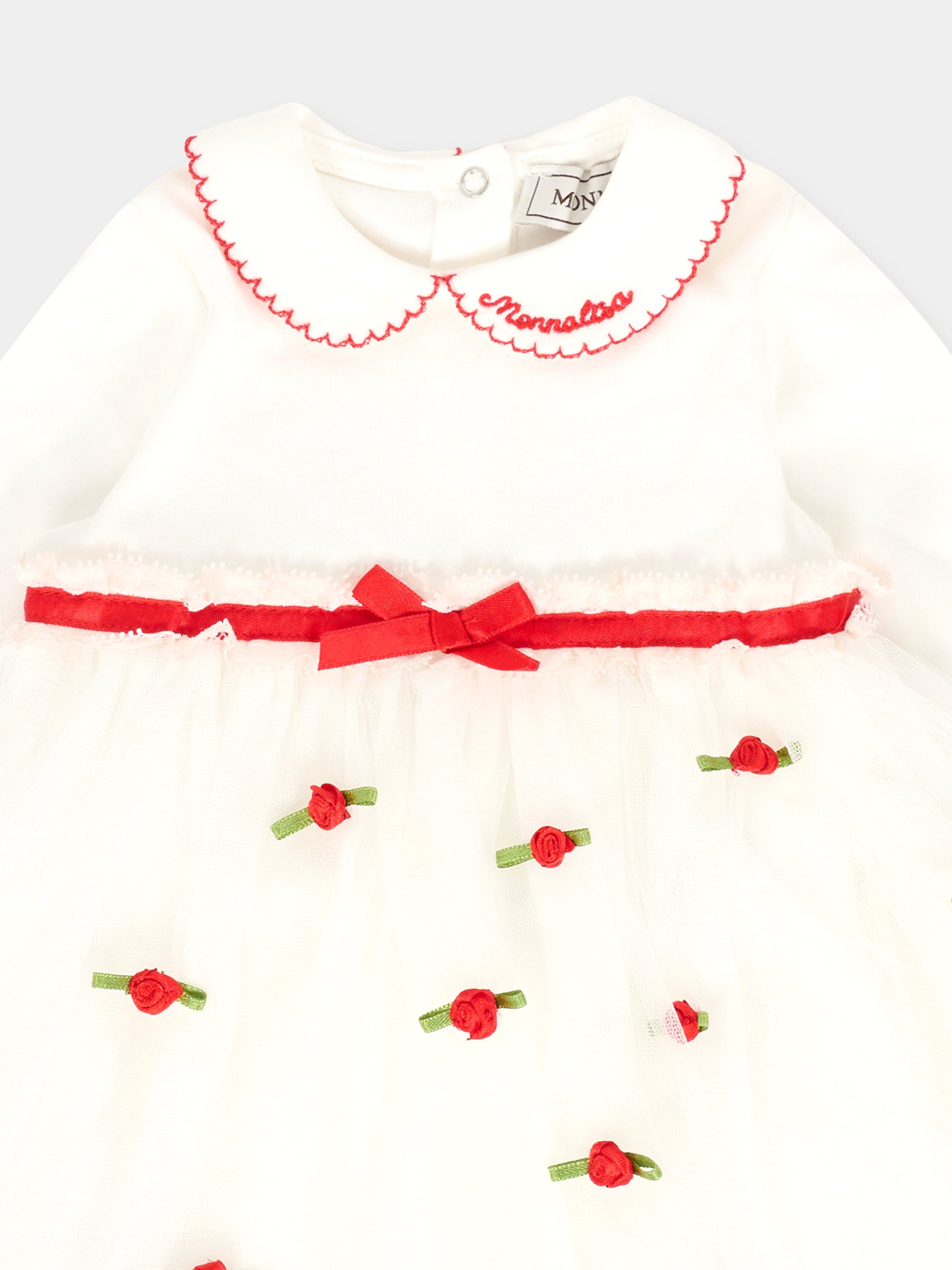 Vestito avorio per neonato con roselline,Monnalisa,35F211 6000 0143