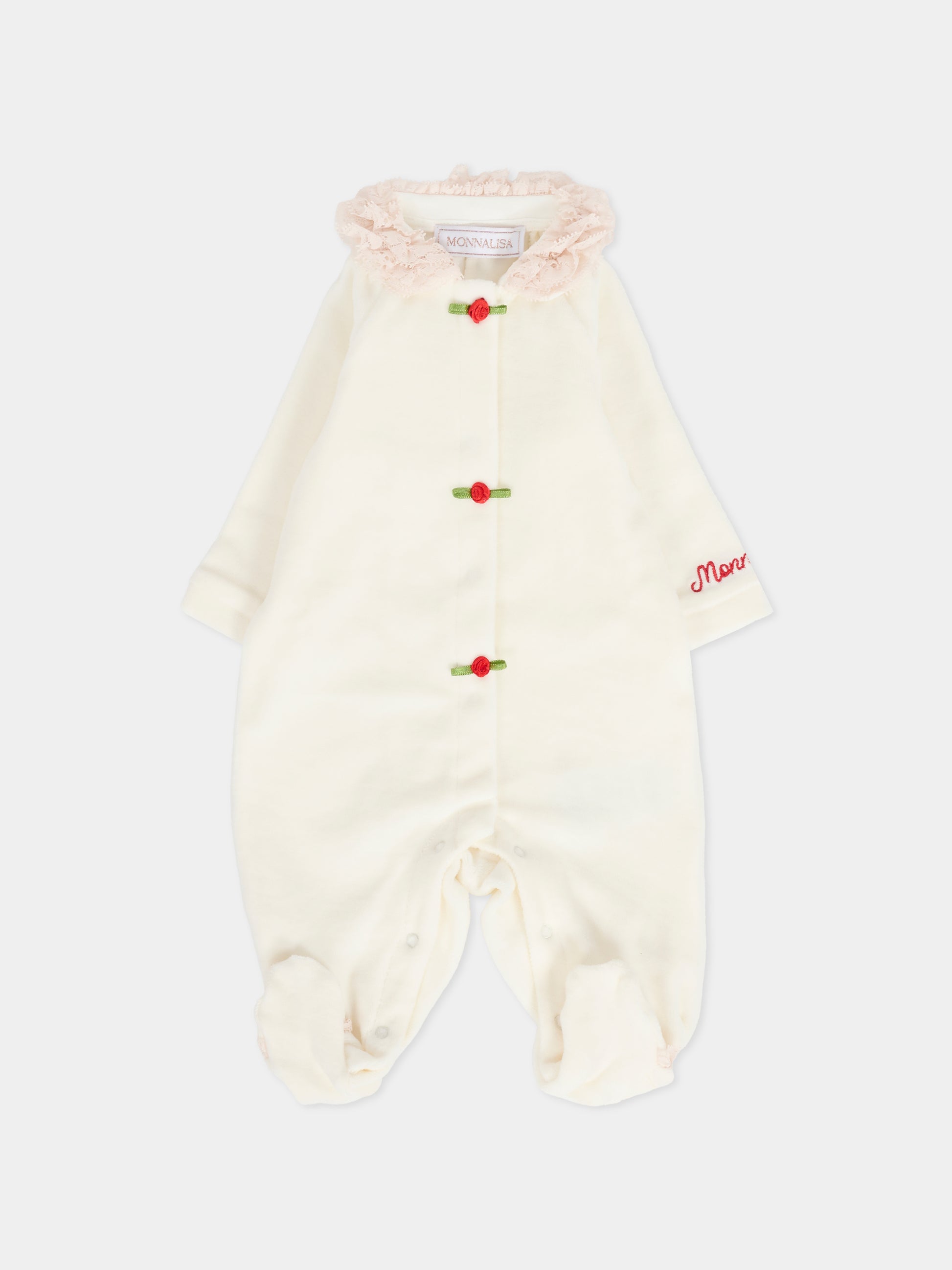 Tutina avorio per neonata con roselline,Monnalisa,35F209 6002 0143