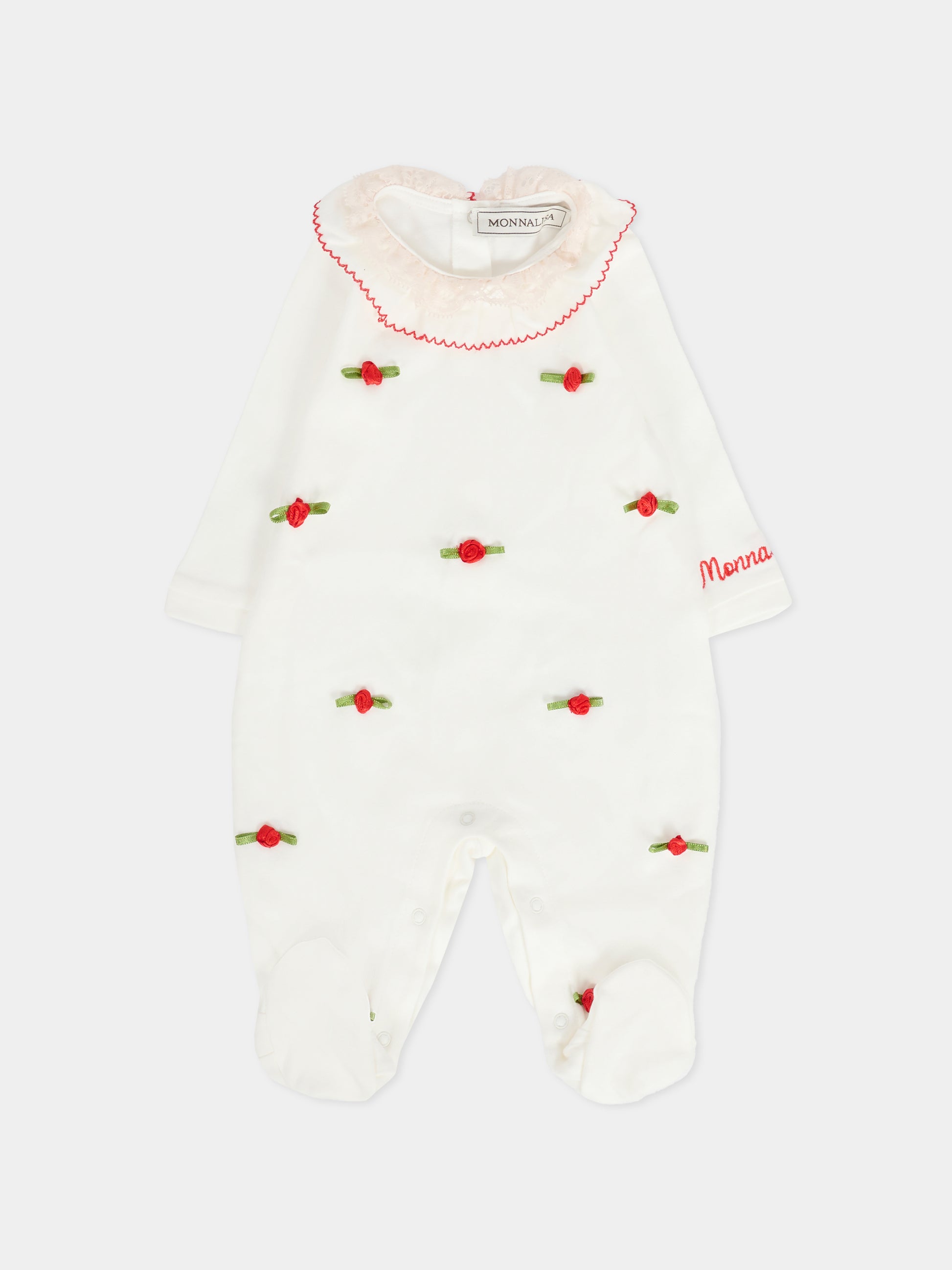 Set tutina avorio per neonata con roselline,Monnalisa,35F511 6000 0143