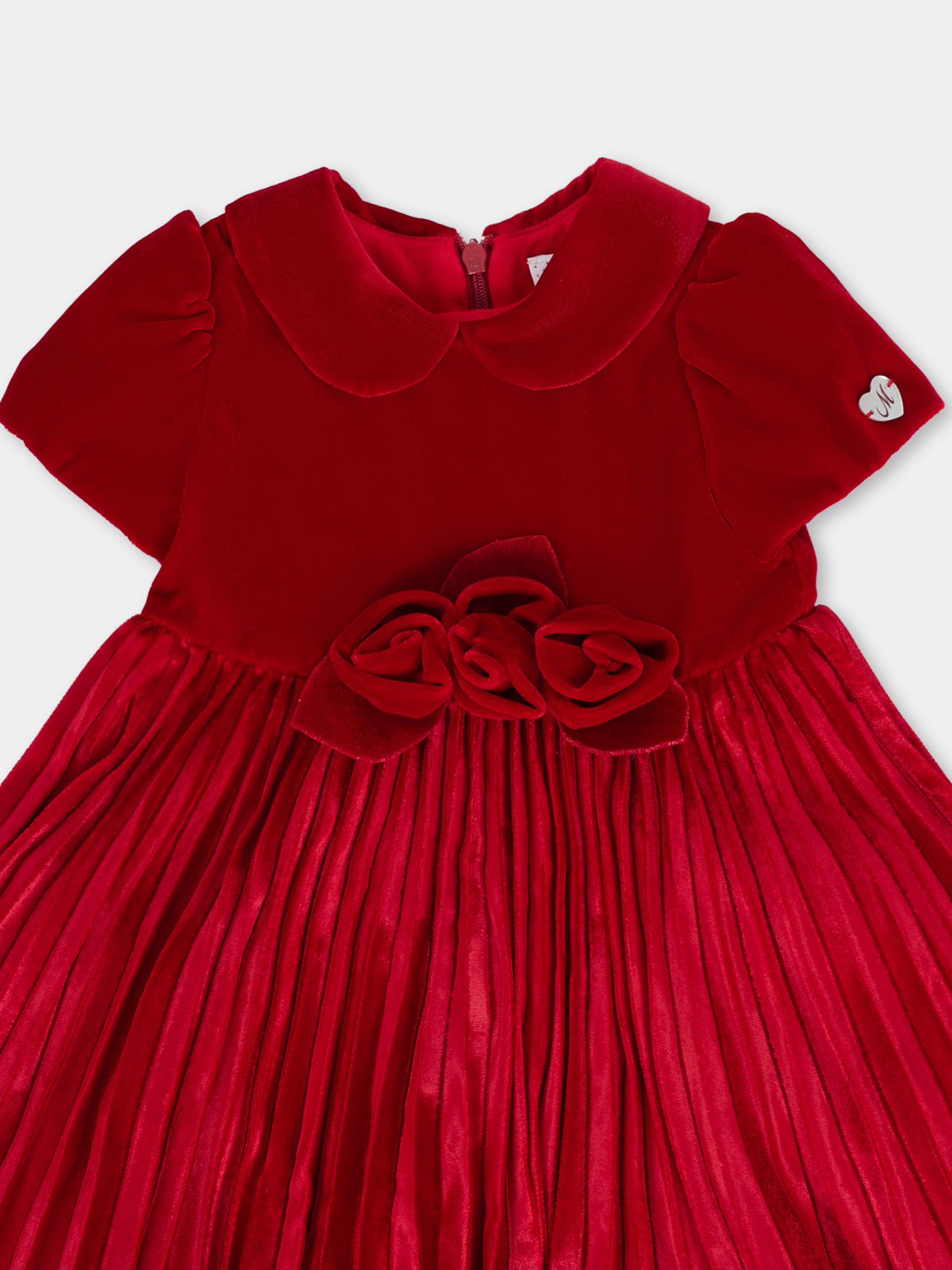 Vestito rosso per neonata con rose,Monnalisa,73F902 6803 0043