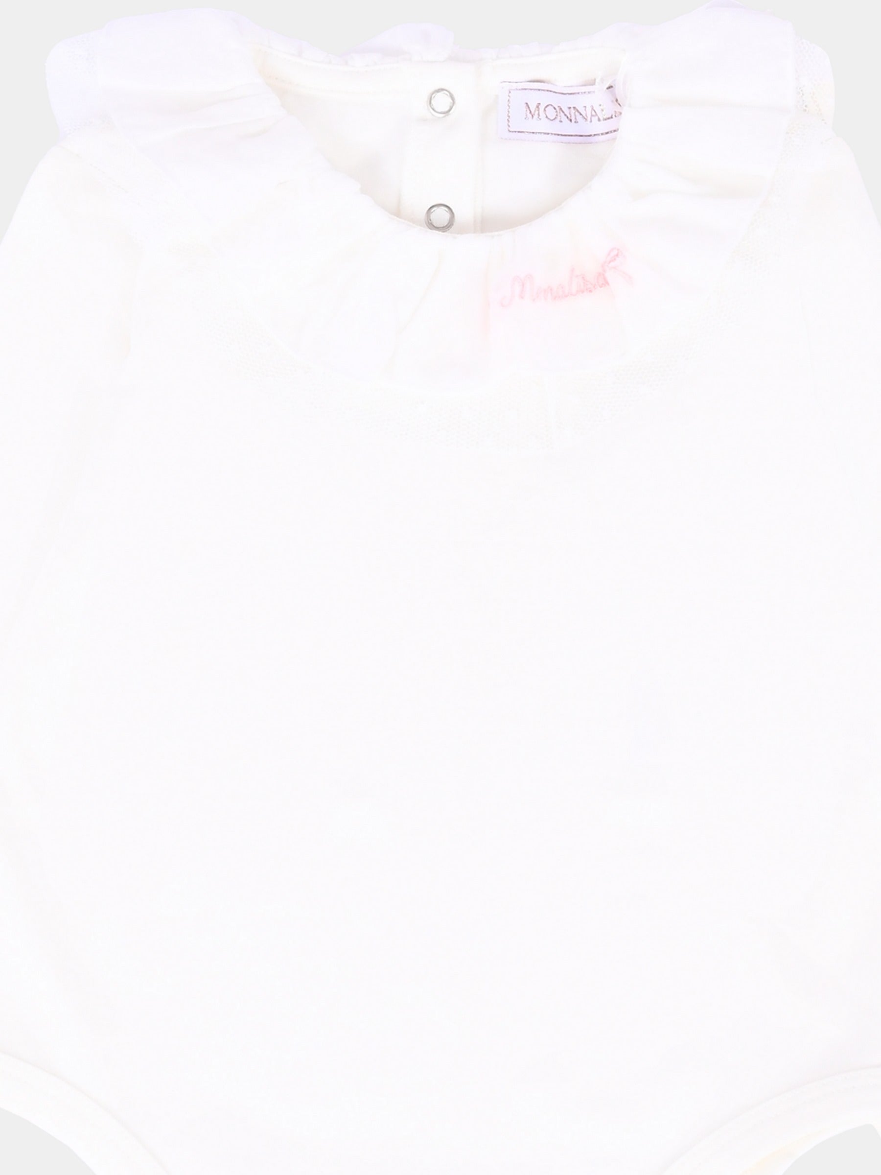 Body bianco per neonata con logo,Monnalisa,37F300 6003 0190
