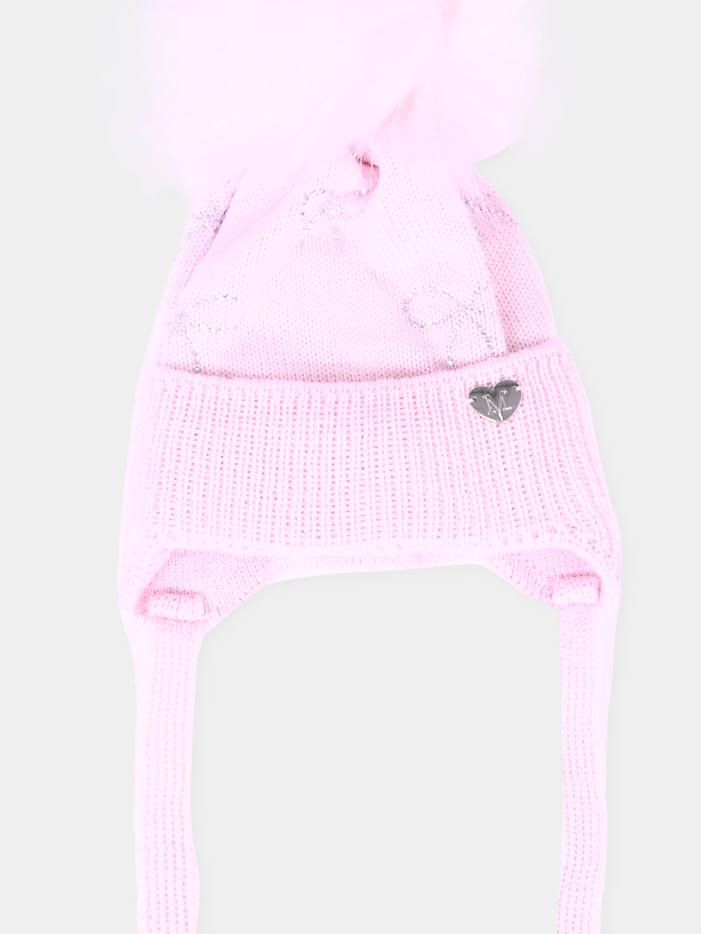 Berretto rosa per neonata con pompon,Monnalisa,37F003 6079 0090