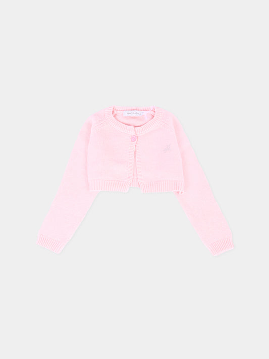Cardigan rosa per neonata con logo,Monnalisa,73F800 6060 0091