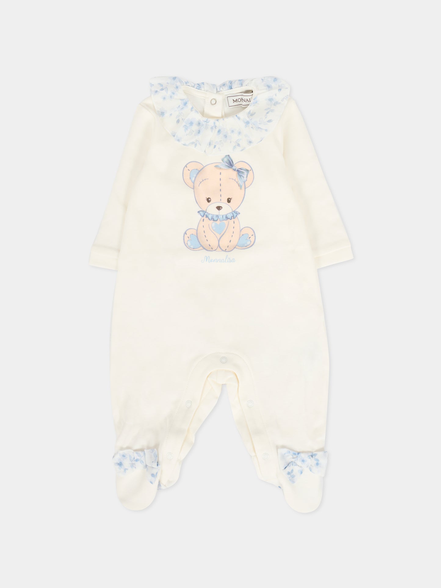 Set tutina avorio per neonata con orsetto celeste,Monnalisa,35F508 6000 0151