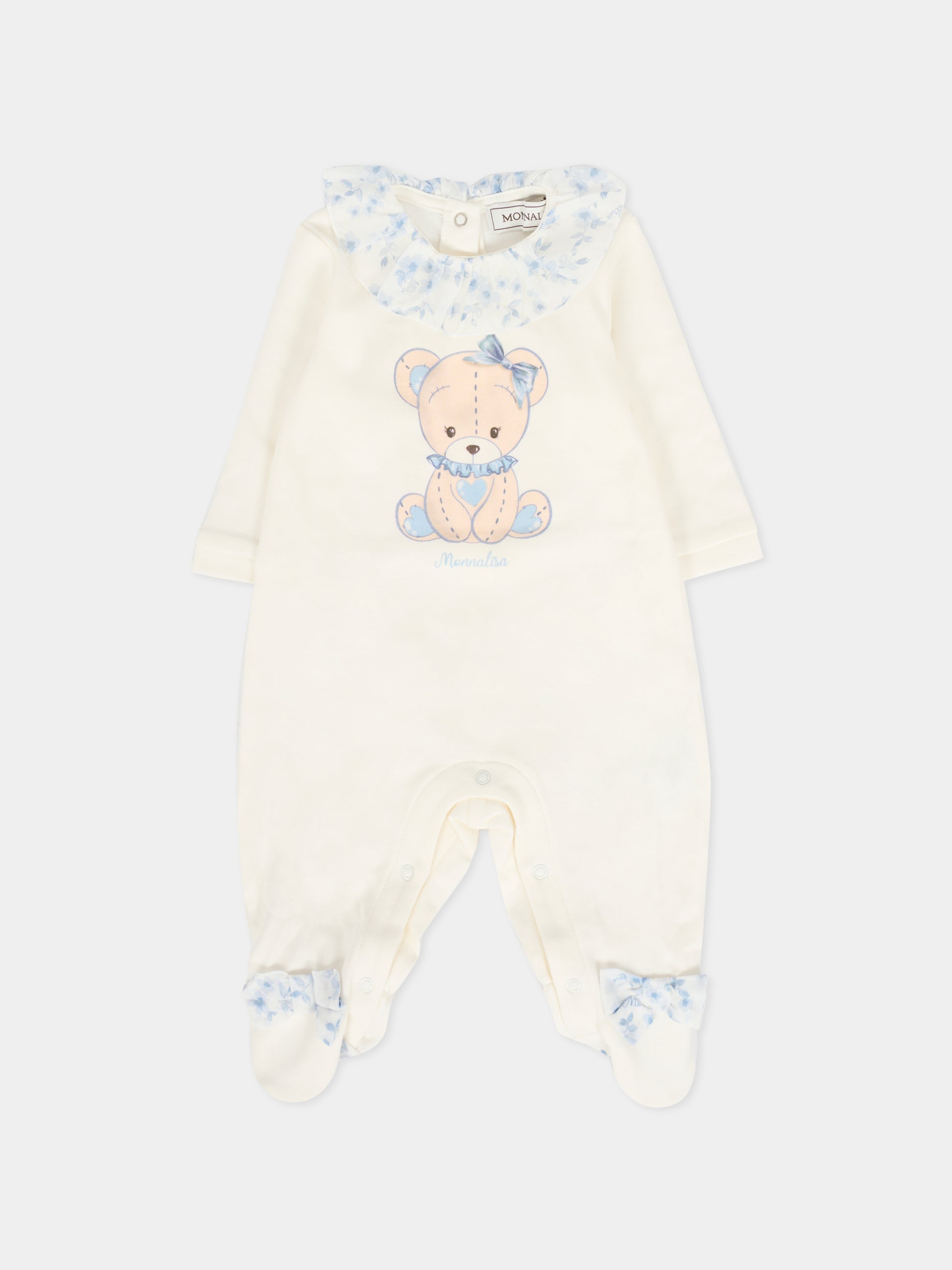 Set tutina avorio per neonata con orsetto celeste,Monnalisa,35F508 6000 0151