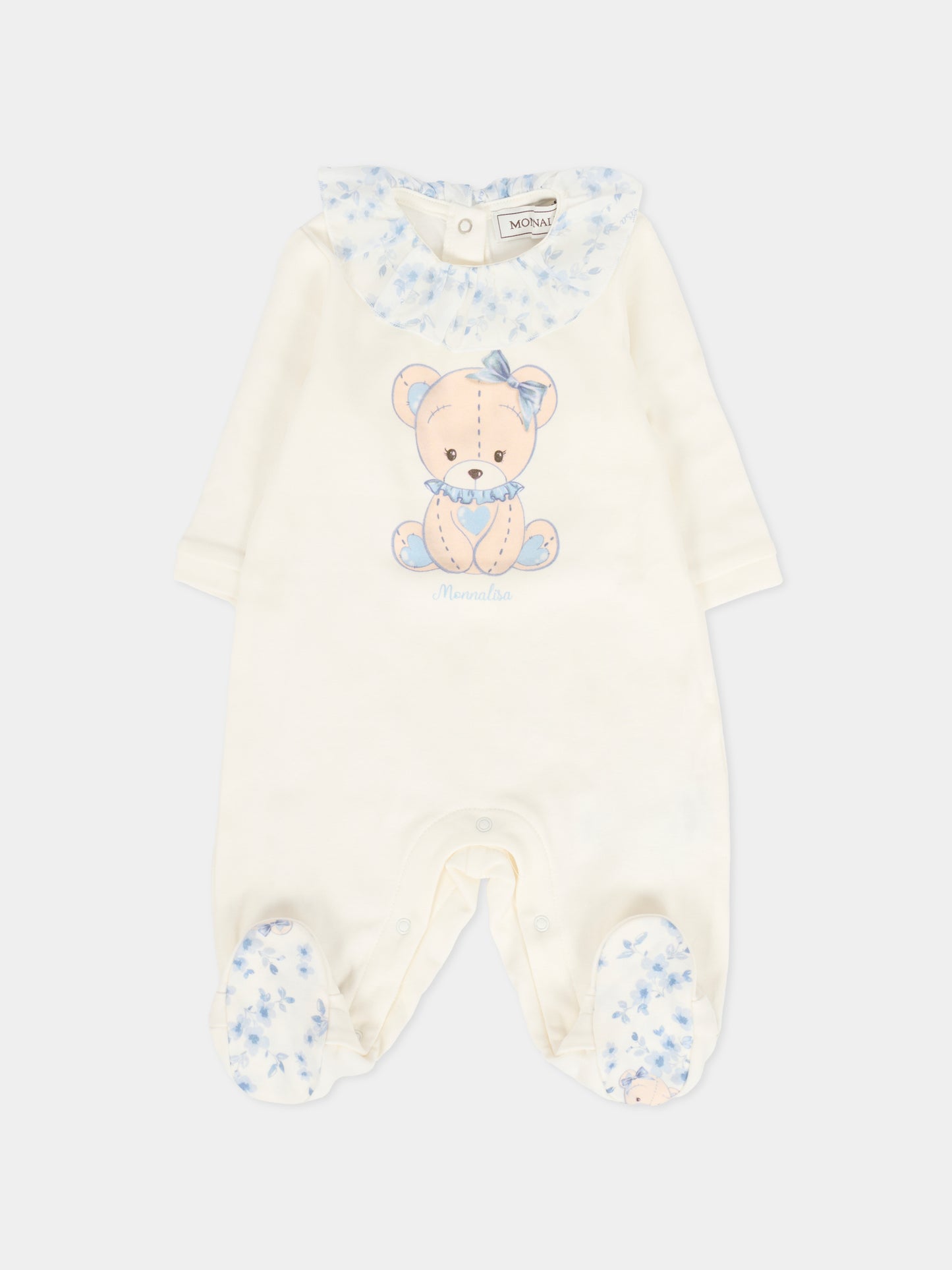 Set tutina avorio per neonata con orsetto celeste,Monnalisa,35F508 6000 0151