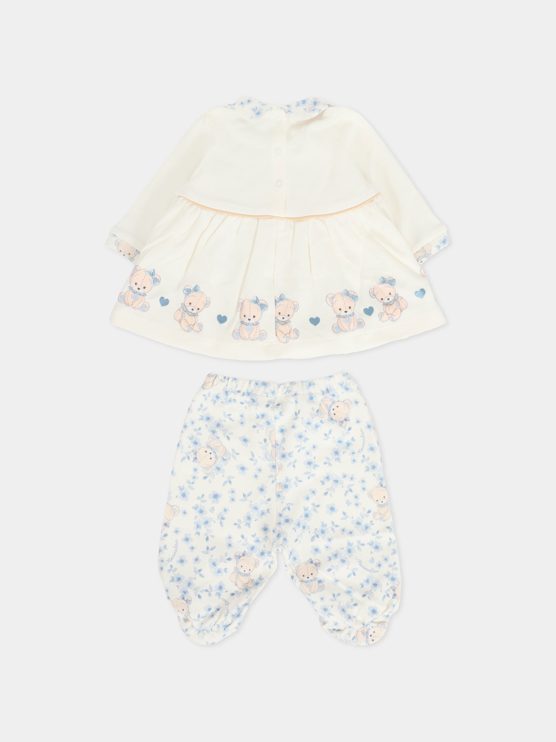Completo nascita avorio per neonata con orsetto celeste,Monnalisa,35F510 6000 0151