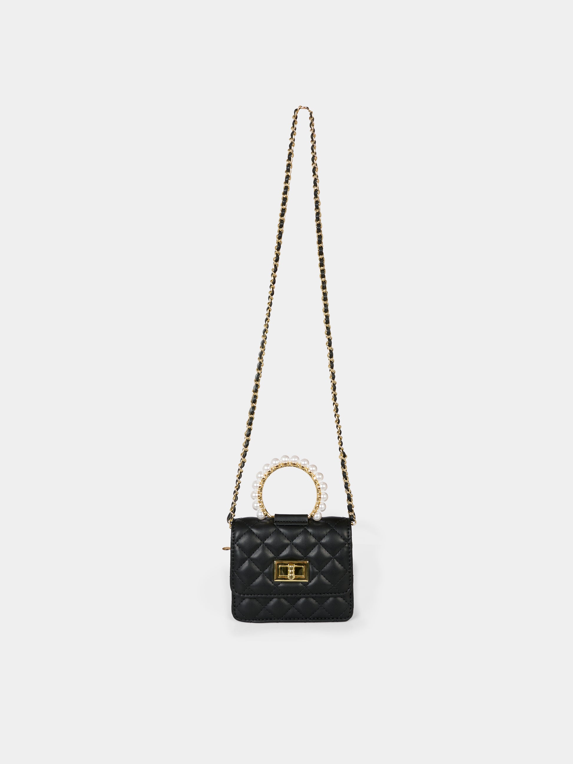 Borsa nera per bambina con perle,Monnalisa,79F001 6069 0050