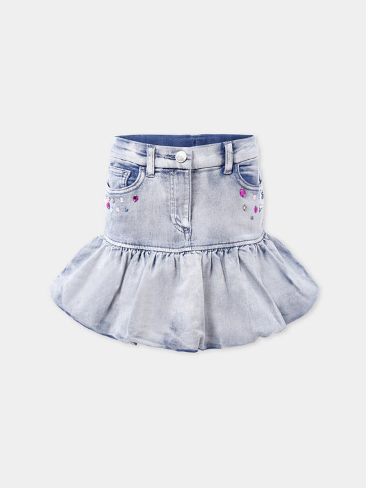 Gonna denim per bambina con Stitch e pietre,Monnalisa,19F702 6042 0062