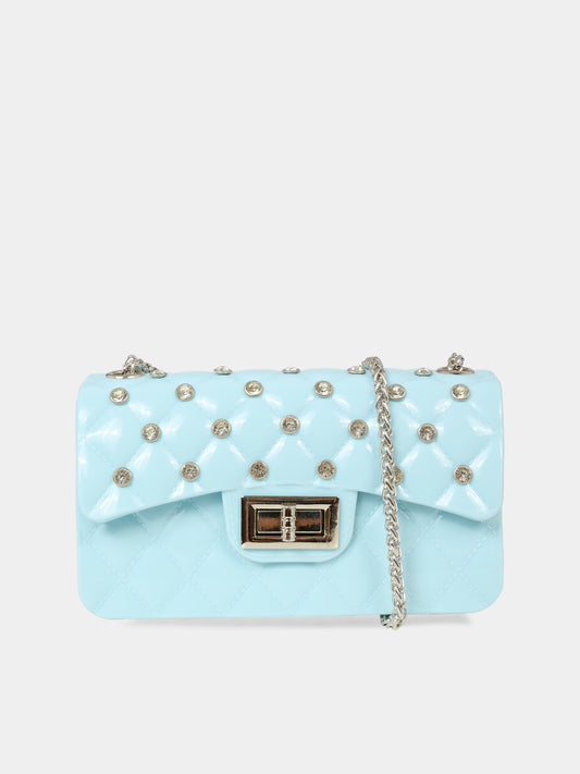 Borsa celeste per bambina con castoni,Monnalisa,17F002   6072   0058