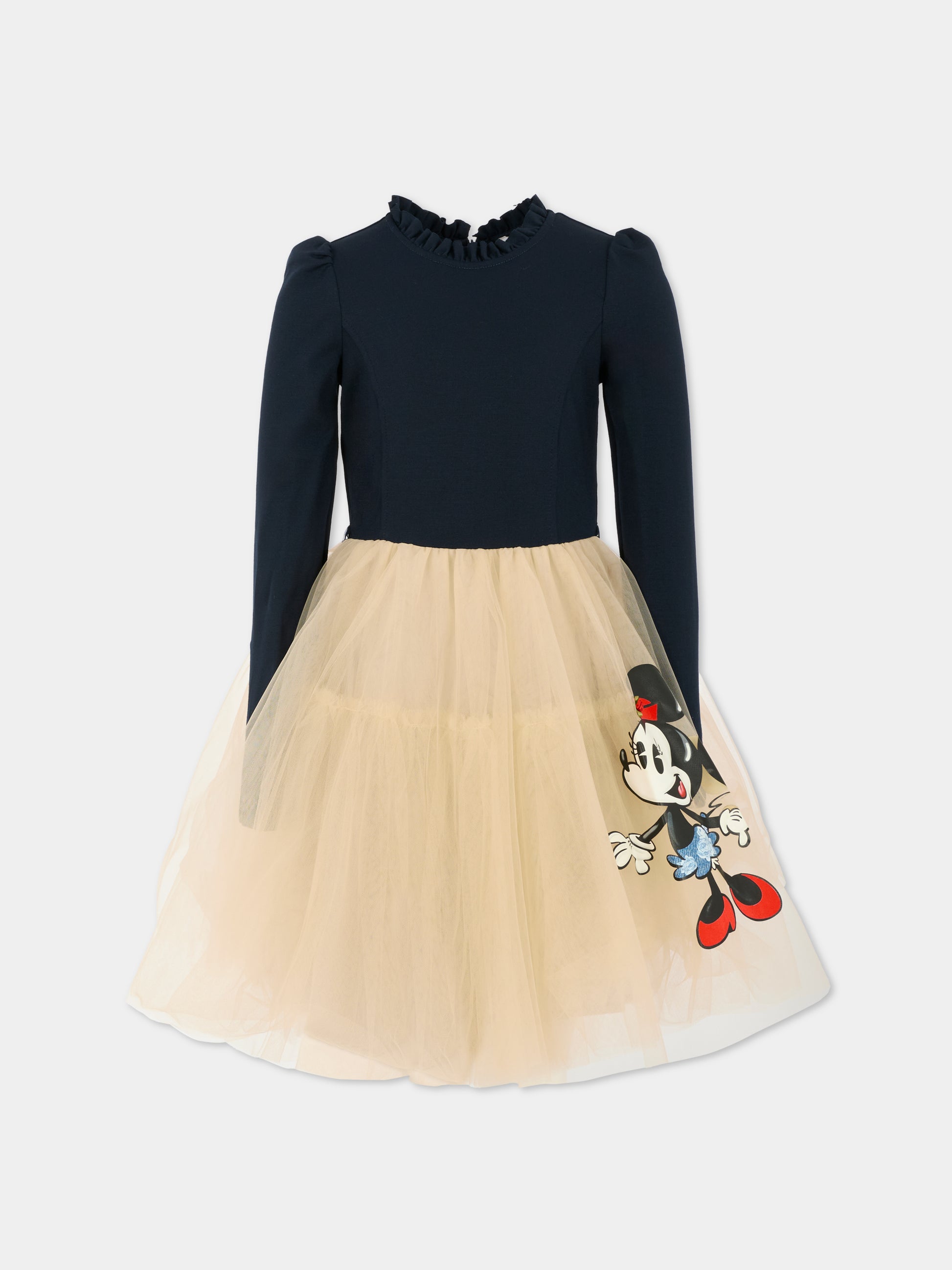 Vestito blu per bambina con Minnie,Monnalisa,11F908 6207 056S