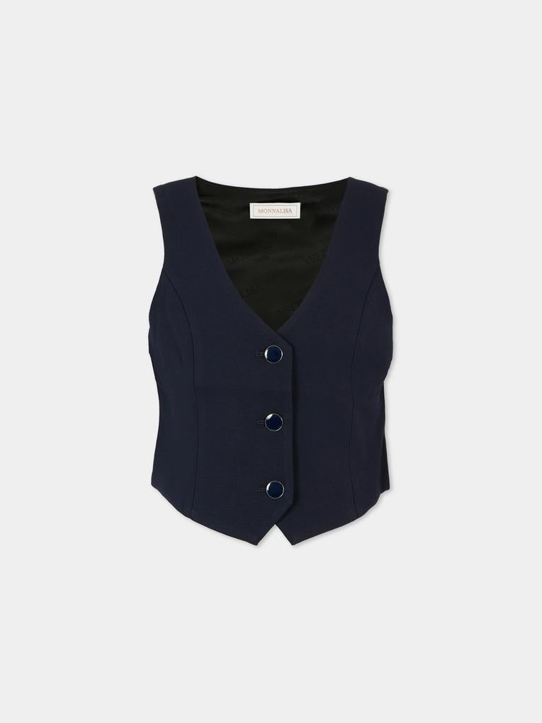 Panciotto blu per bambina con logo,Monnalisa,18F202 6225 056S