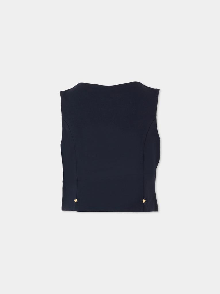 Panciotto blu per bambina con logo,Monnalisa,18F202 6225 056S