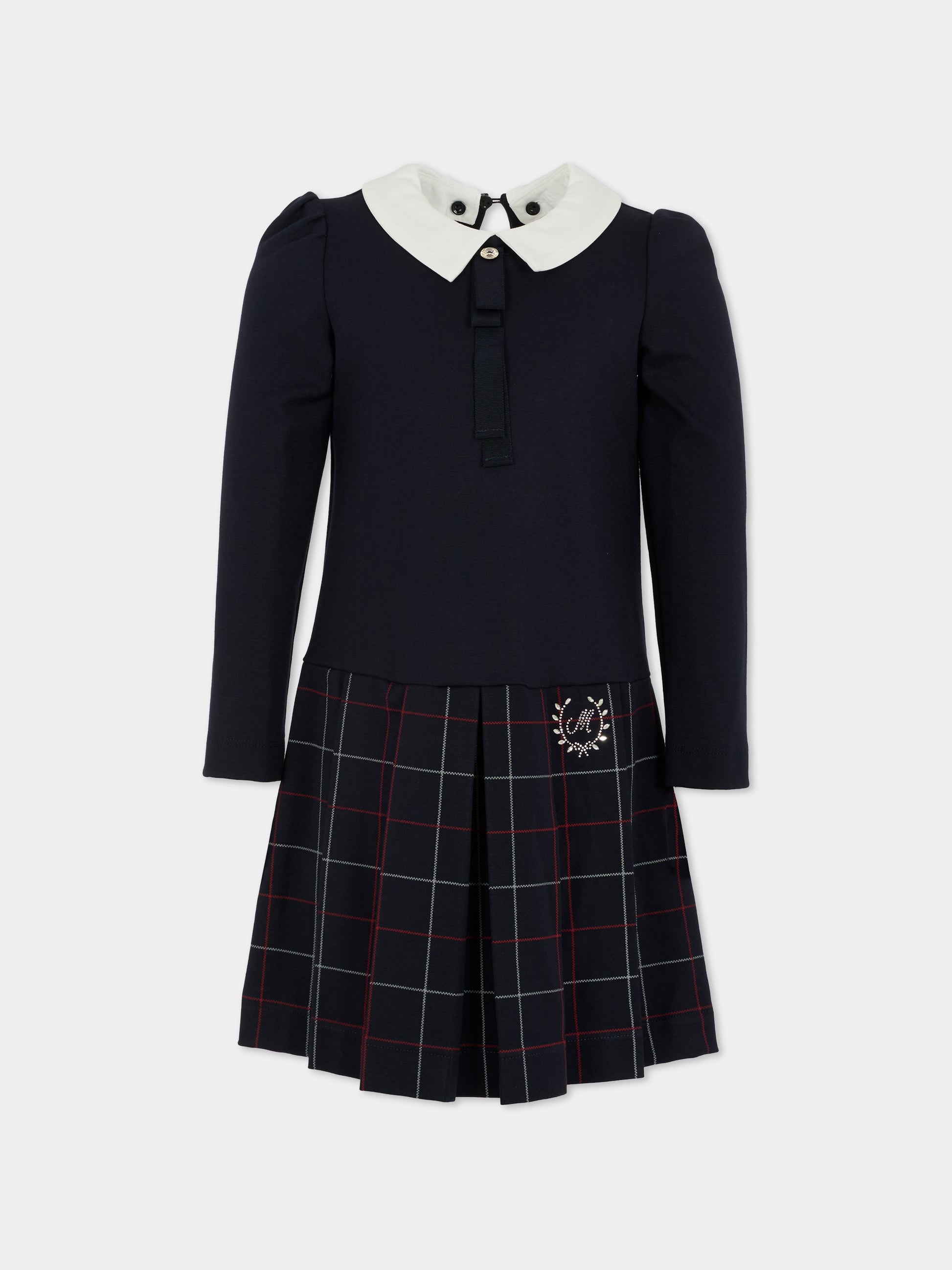 Vestito blu per bambina con logo,Monnalisa,18FATA 6225 056S