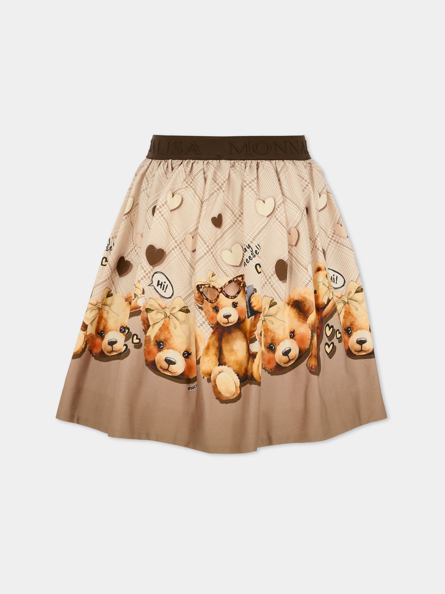 Gonna beige per bambina con orsetti,Monnalisa,11F705 6603 0106