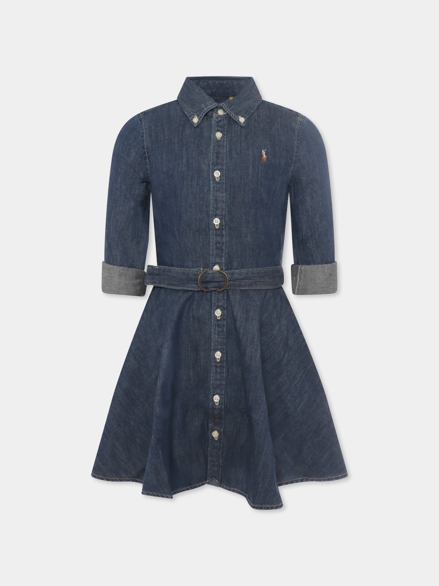 Vestito blu per bambina con cavallino,Ralph Lauren Kids,698860001