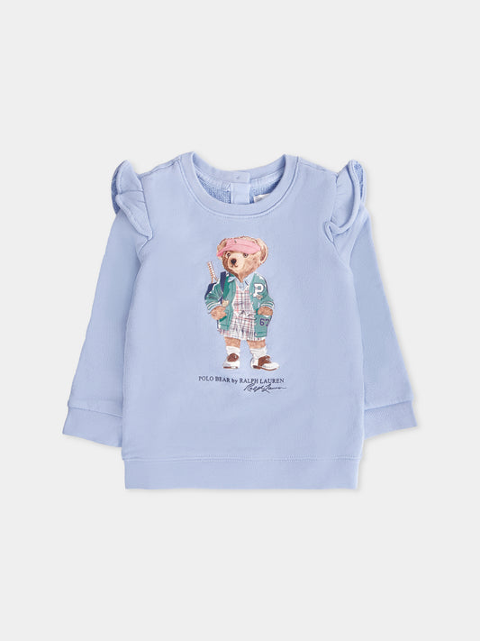 Felpa azzurra per neonata con Polo Bear,Ralph Lauren Kids,972614001