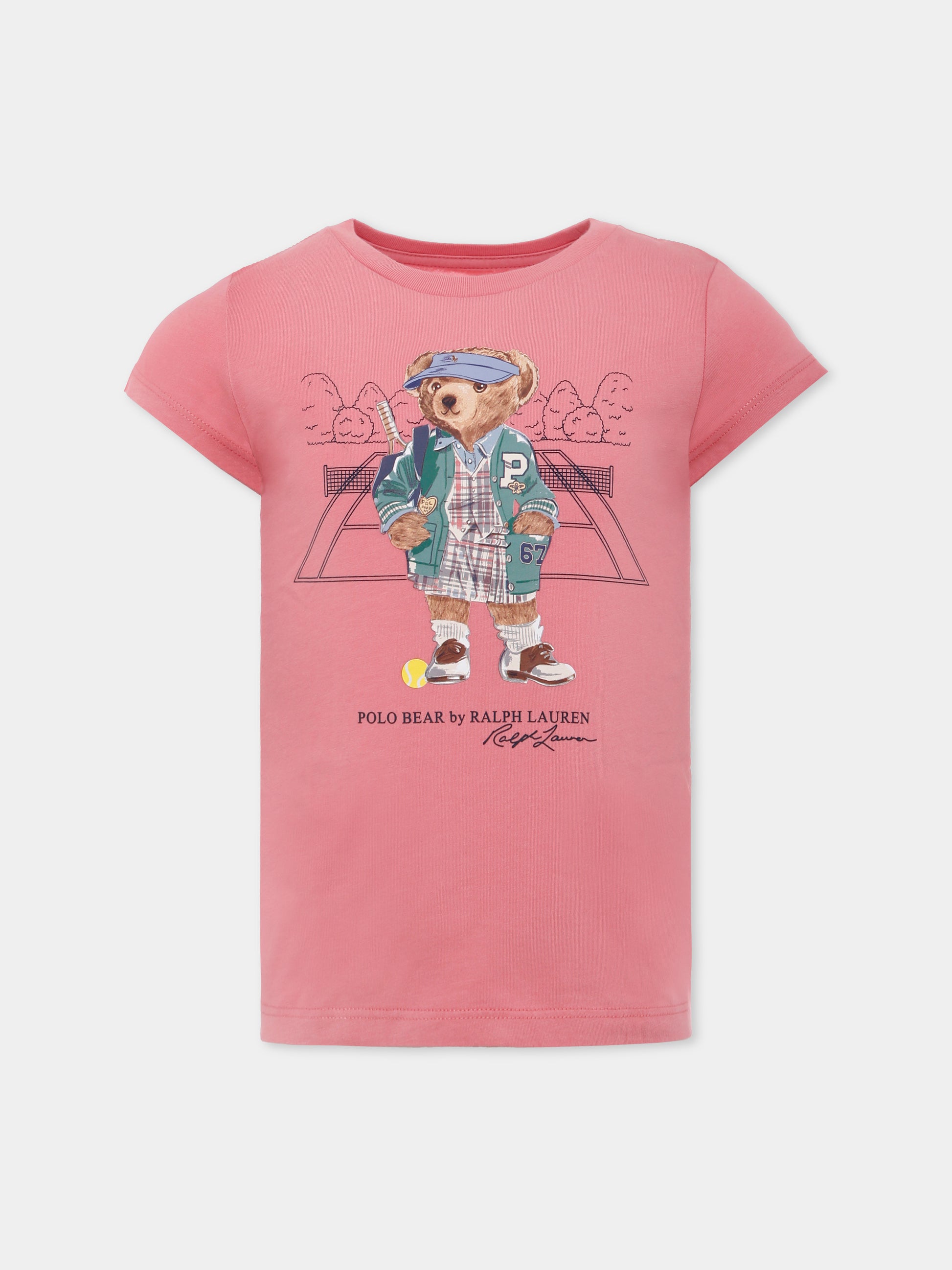 T-shirt rosa per bambina con Polo Bear,Ralph Lauren Kids,971860001
