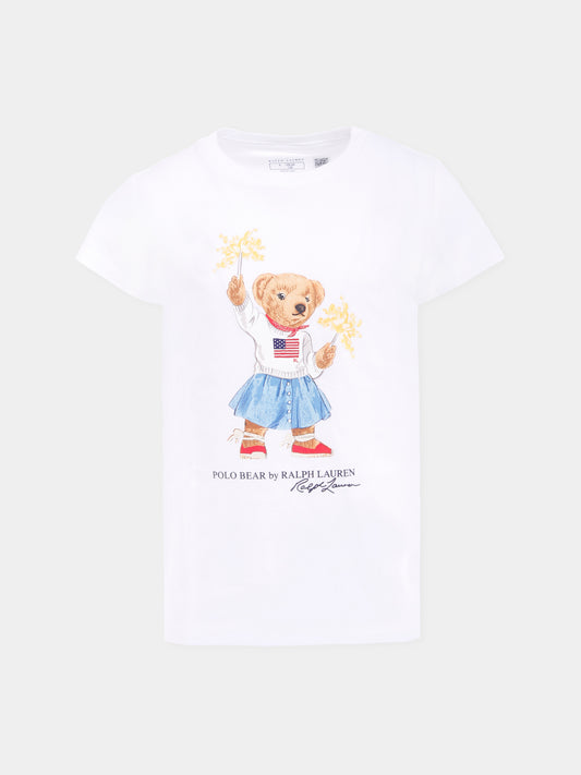 T-shirt bianca per bambina con Polo Bear,Ralph Lauren Kids,942856001