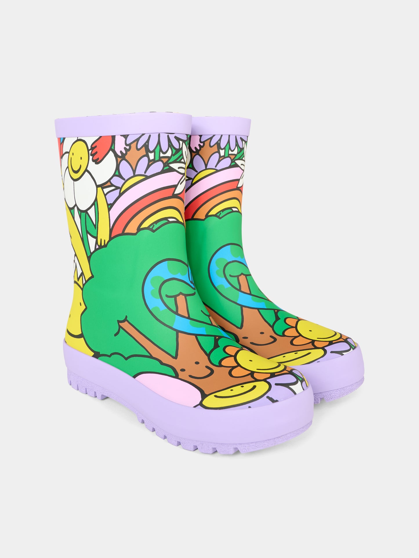 Stivali da pioggia multicolor per bambina con stampa terra,Stella Mccartney Kids,TX0B26 Z3177 999MC