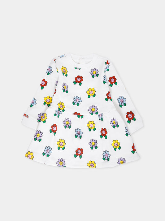 Vestito avorio per neonata con fiori multicolor all over,Stella Mccartney Kids,TX1040 Z3208 101MC