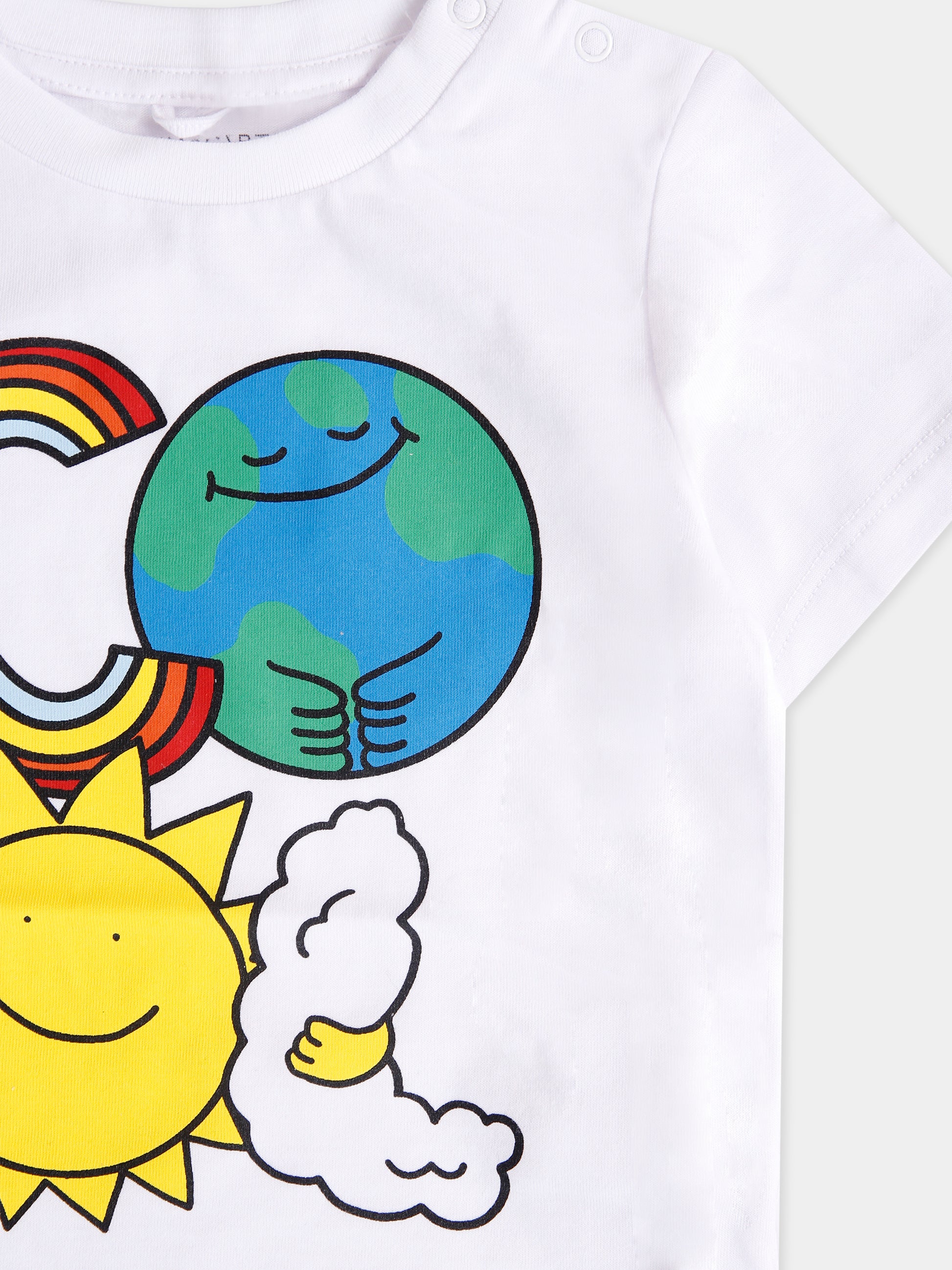 T-shirt bianca per neonati con sole,Stella Mccartney Kids,TX8521 Z0434 100