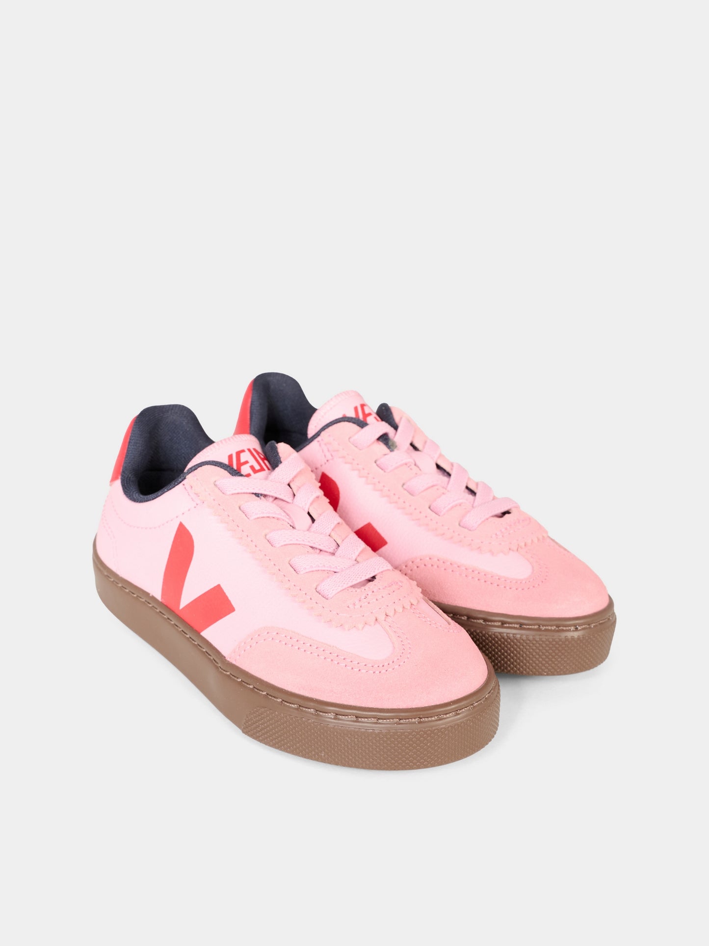 Sneakers rosa per bambina con logo rosso,Veja,SY2021016