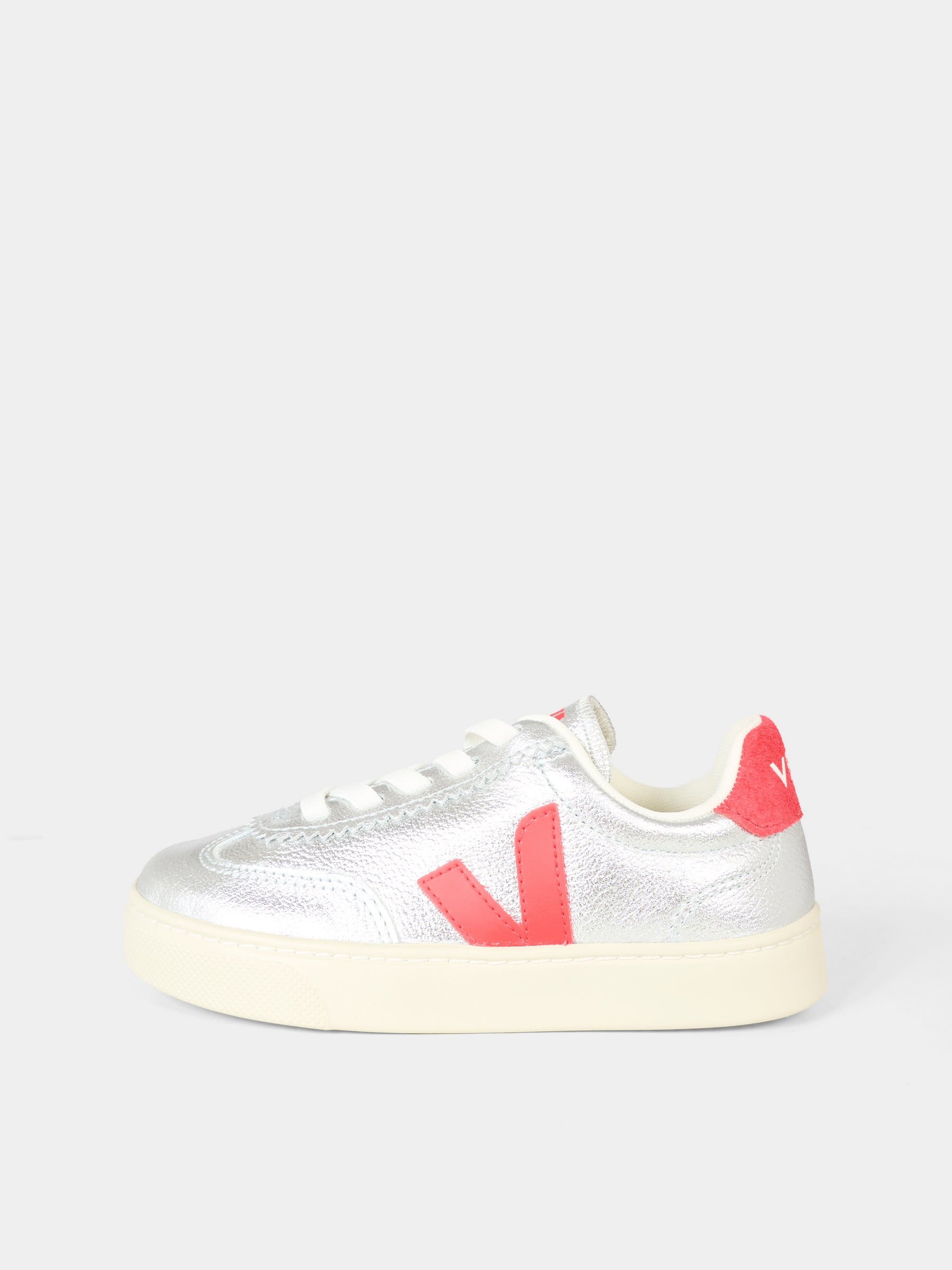 Sneakers argentate per bambina con logo rosso,Veja,SY2021183C