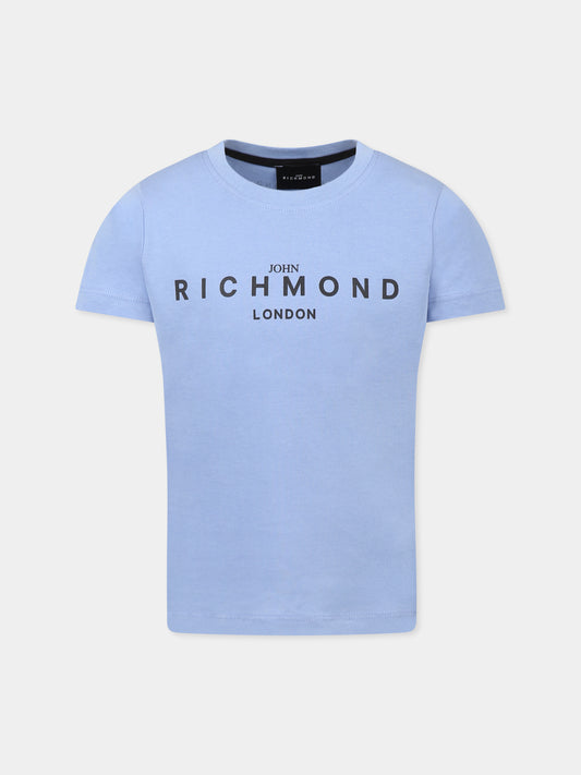T-shirt blu per bambino con logo,Richmond Jr,RBP25003TS CLOUD BLUE