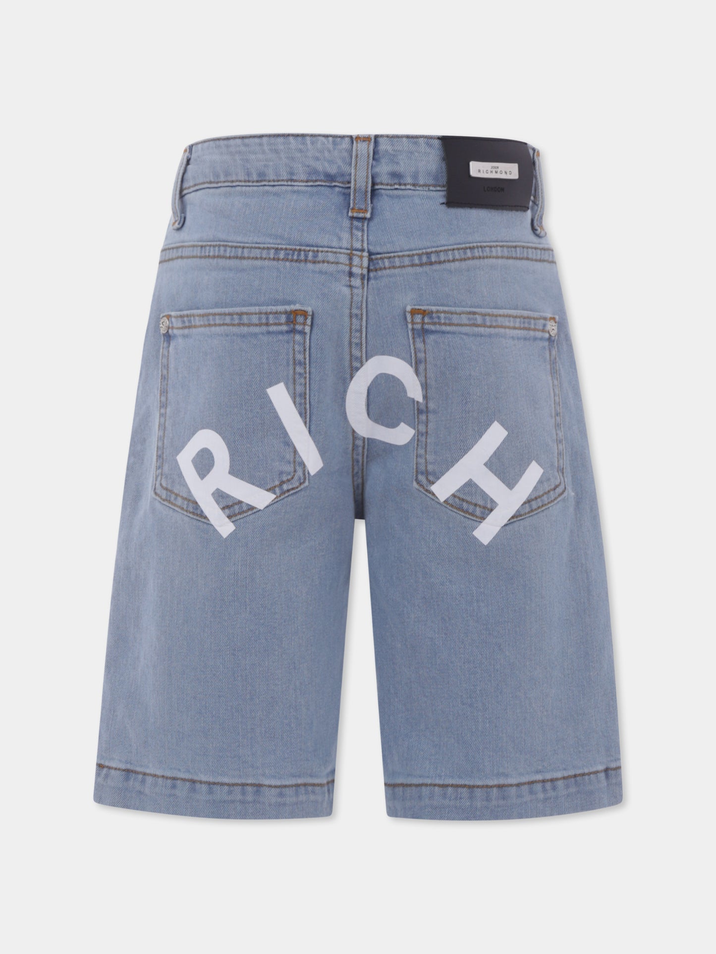 Shorts azzurri per bambino con logo,Richmond,RBP25031BE DENIM BLUE LIGHT