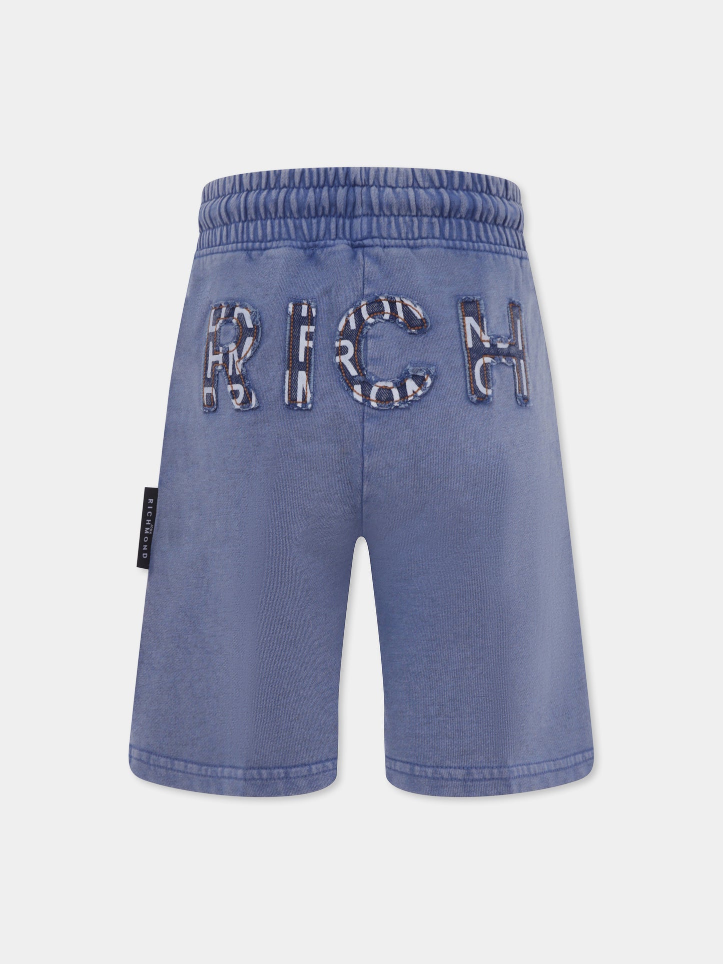 Shorts azzurri per bambino con logo,Richmond,RBP25114BE CLOUD BLUE MELANGE