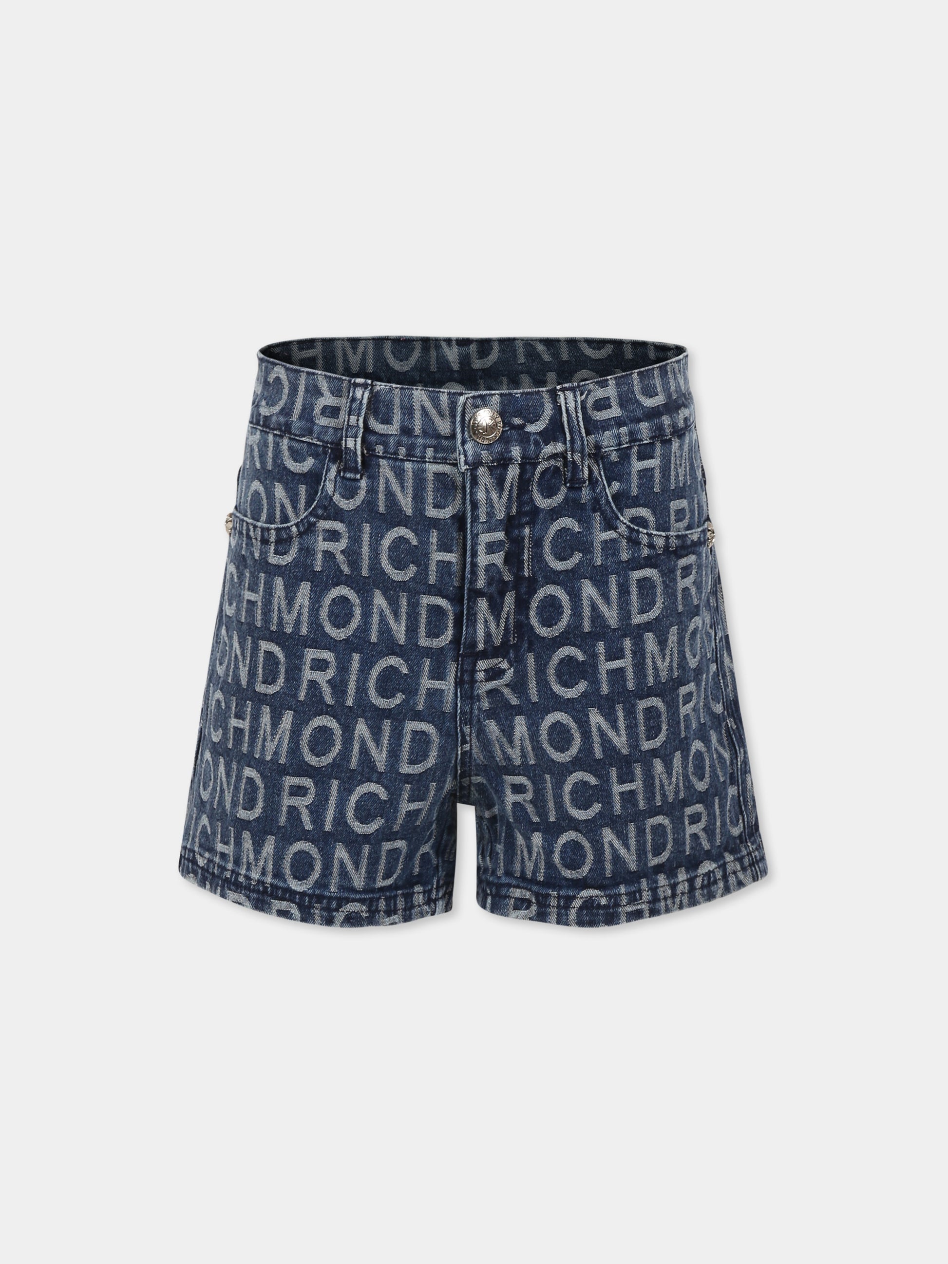 Shorts denim per bambina con logo all over,Richmond,RGP25122SH RICHMOND IN DENIM