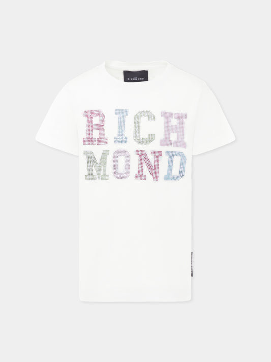 T-shirt bianca per bambina con logo,Richmond,RGP25205TS WHITE