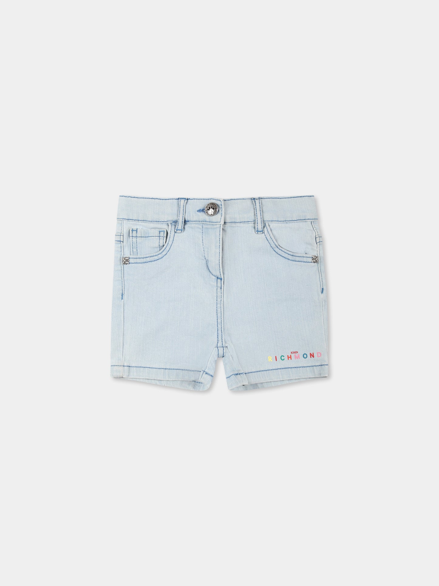 Shorts denim per neonata con logo,Richmond,RIP25031SH DENIM BLUE LIGHT