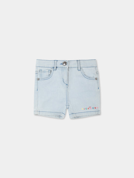 Shorts denim per neonata con logo,Richmond,RIP25031SH DENIM BLUE LIGHT