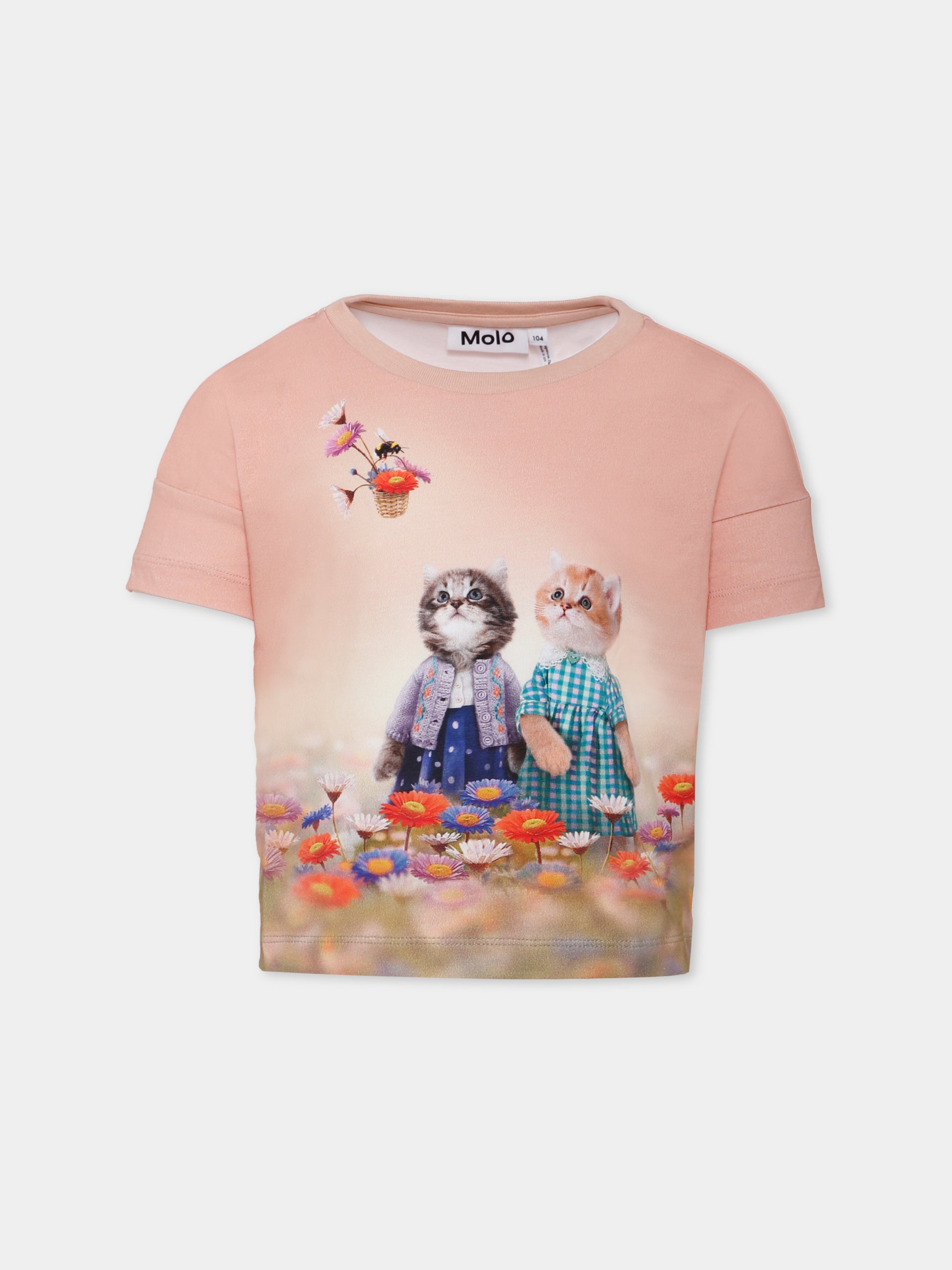 T-shirt Raeesa rosa per bambina con stampa gatti,Molo,2W25A207 9638
