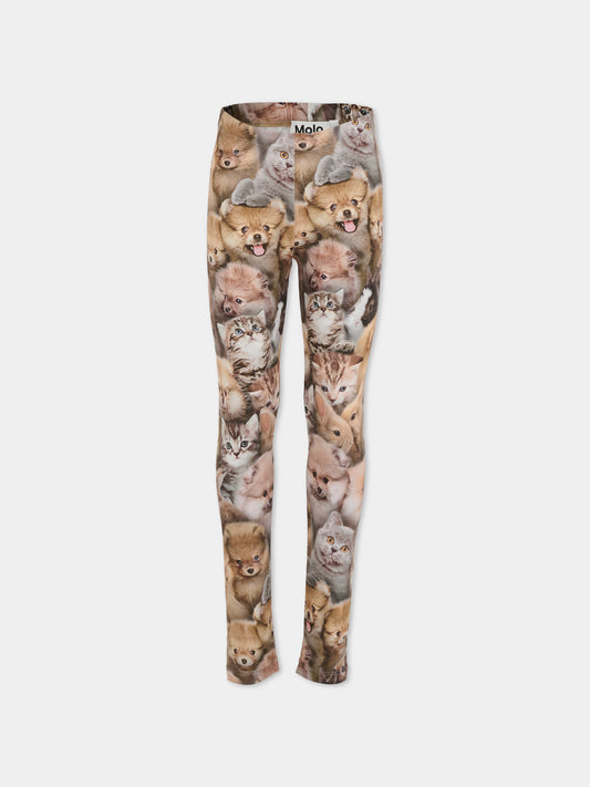 Leggings Niki marroni per bambina con animali all over,Molo,2W25F204 9377