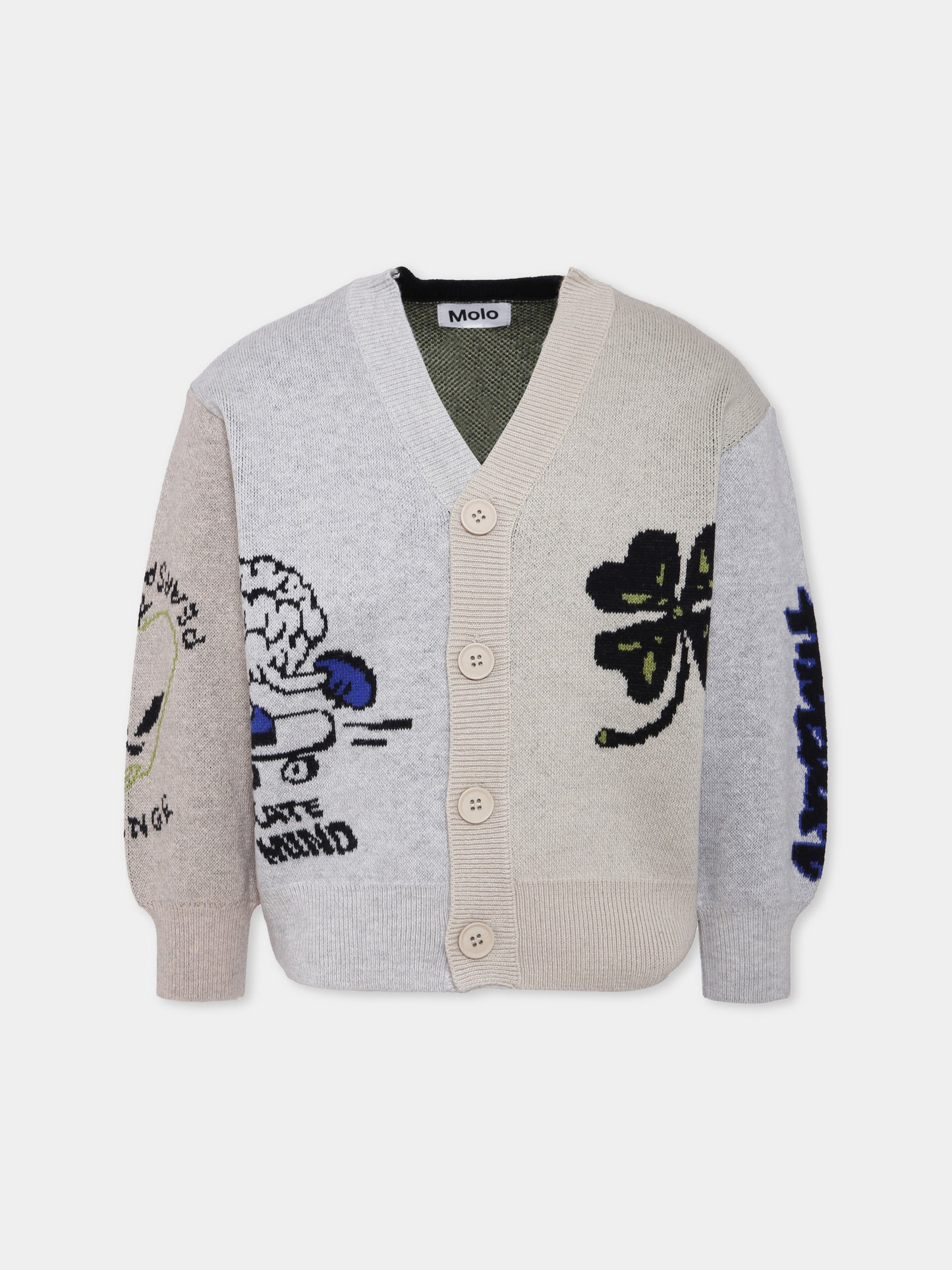 Cardigan Burt multicolor per bambino con alieno e quadrifoglio,Molo,1W25K301 9686