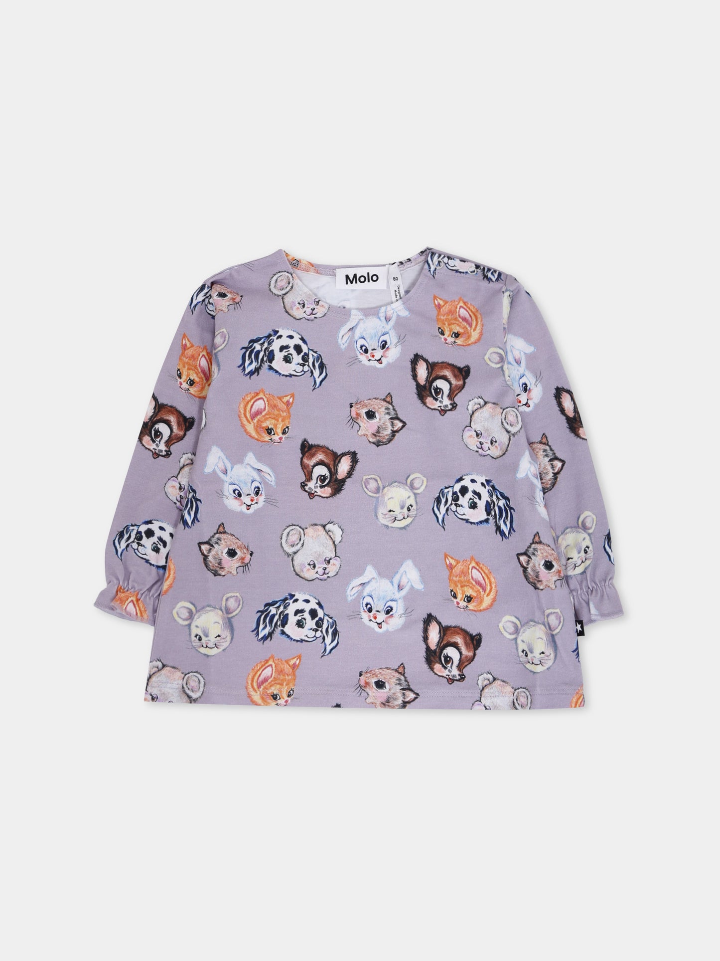 T-shirt Elina lilla per neonata con animali all over,Molo,4W25A402 9399