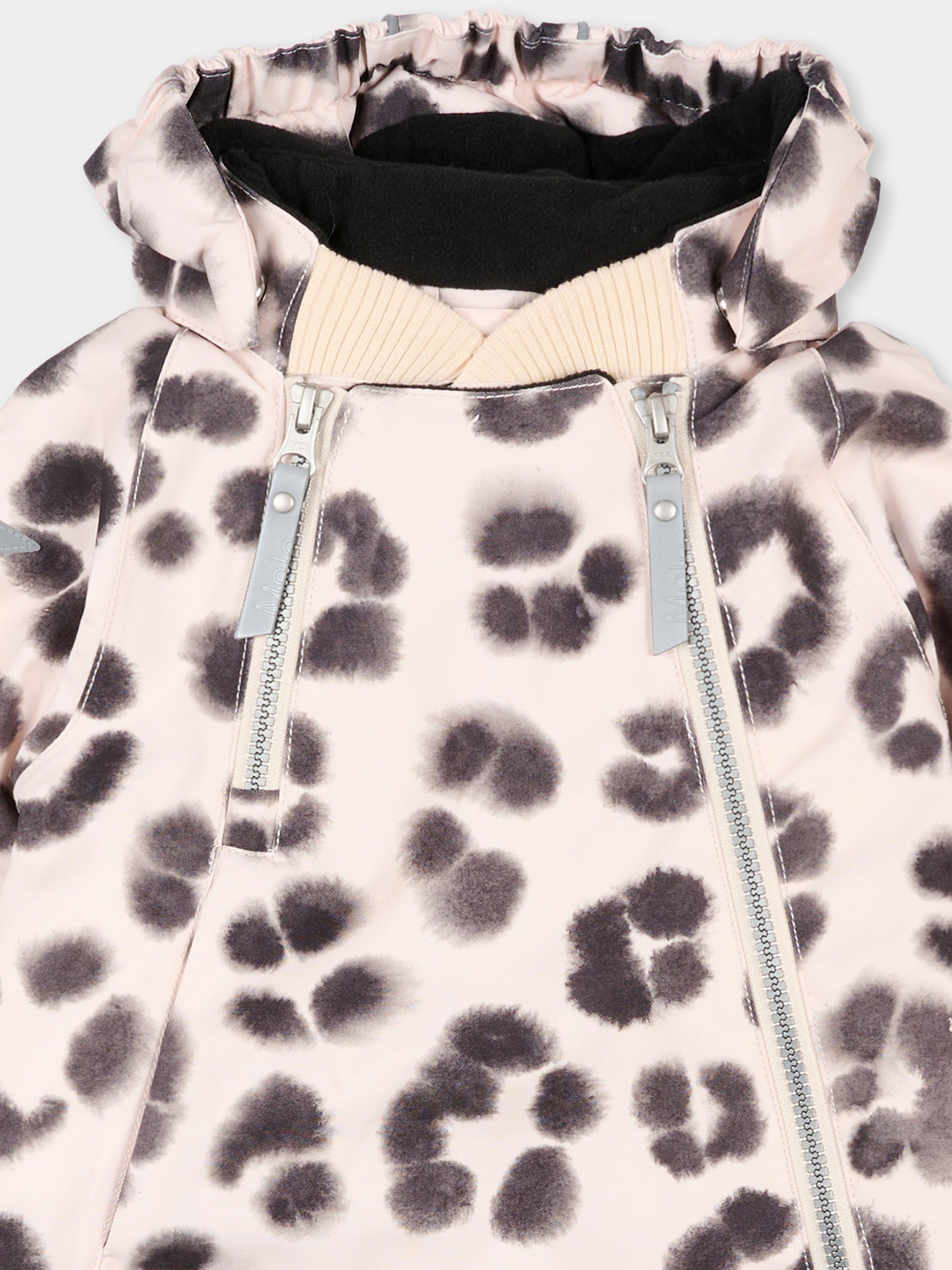 Piumino da neve Hopla beige per neonata con stampa animalier,Molo,5W25M316 9363